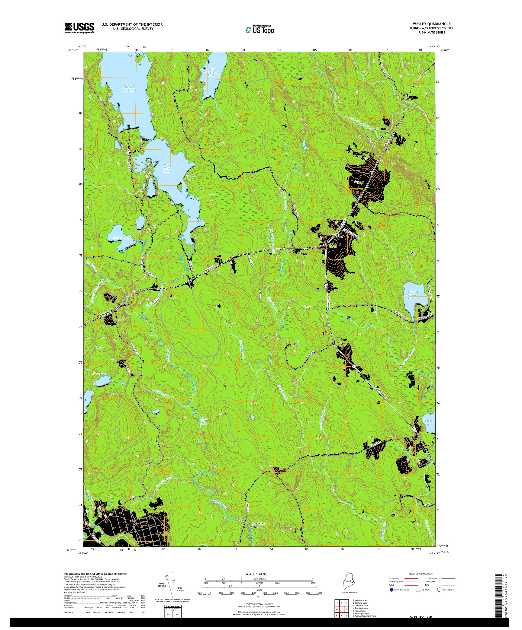 USGS US TOPO 7.5-MINUTE MAP FOR WESLEY, ME 2021