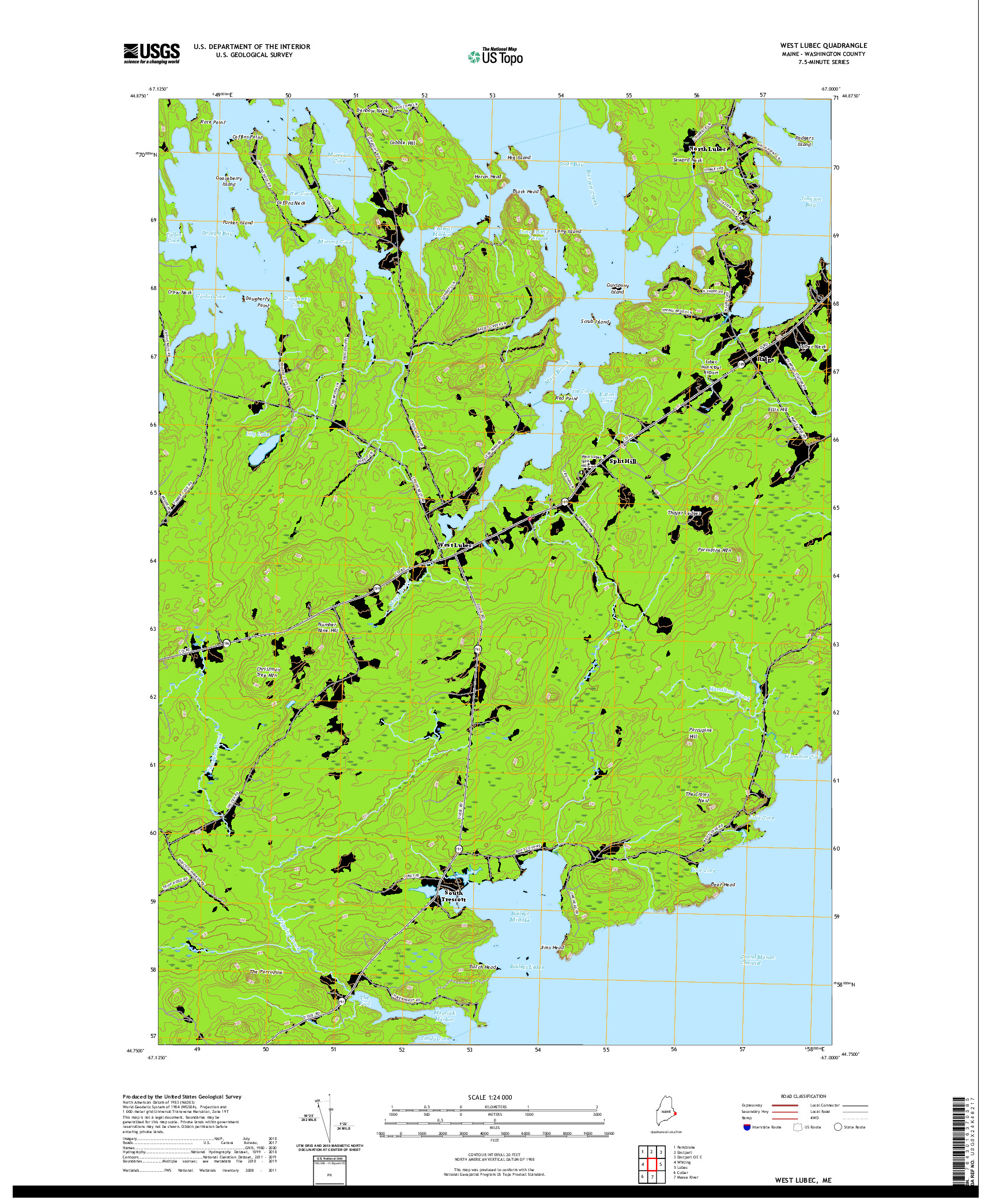 USGS US TOPO 7.5-MINUTE MAP FOR WEST LUBEC, ME 2021