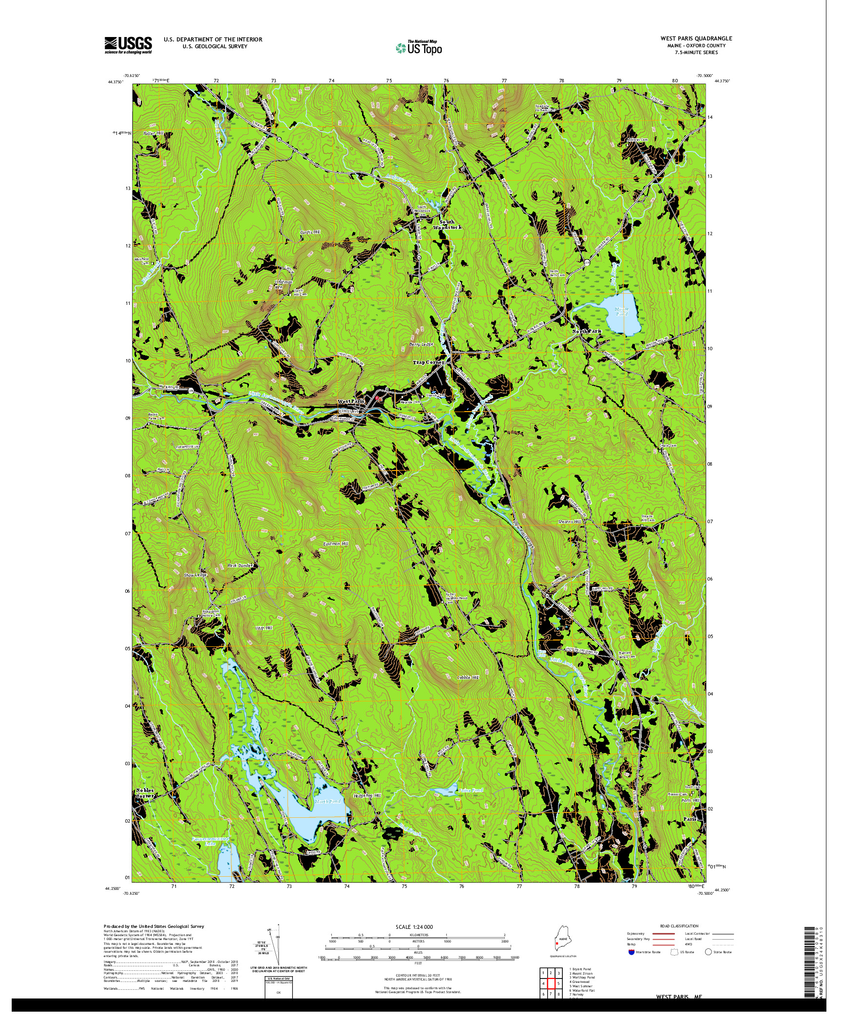 USGS US TOPO 7.5-MINUTE MAP FOR WEST PARIS, ME 2021