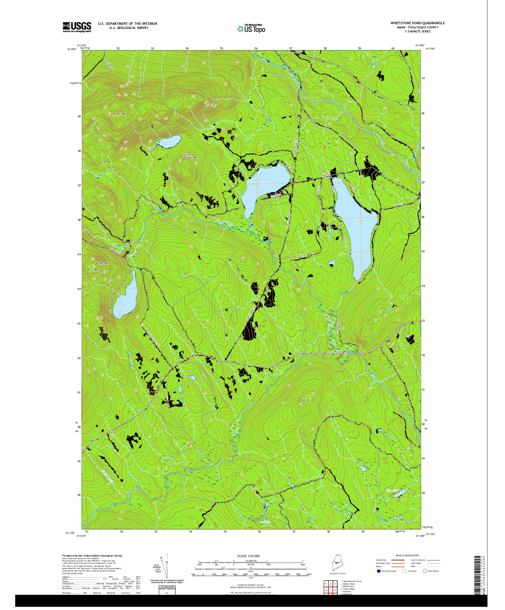 USGS US TOPO 7.5-MINUTE MAP FOR WHETSTONE POND, ME 2021
