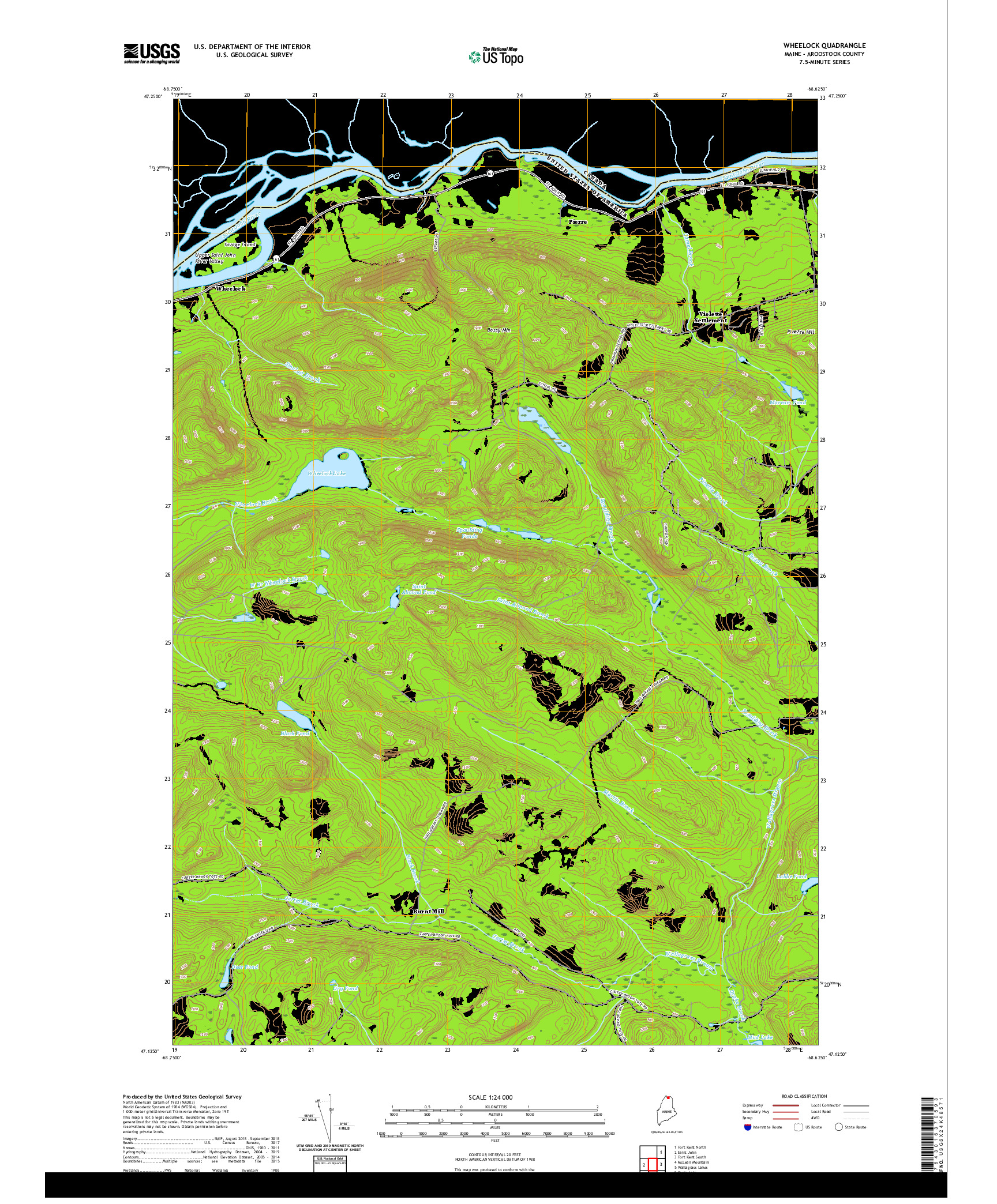 USGS US TOPO 7.5-MINUTE MAP FOR WHEELOCK, ME,NB 2021