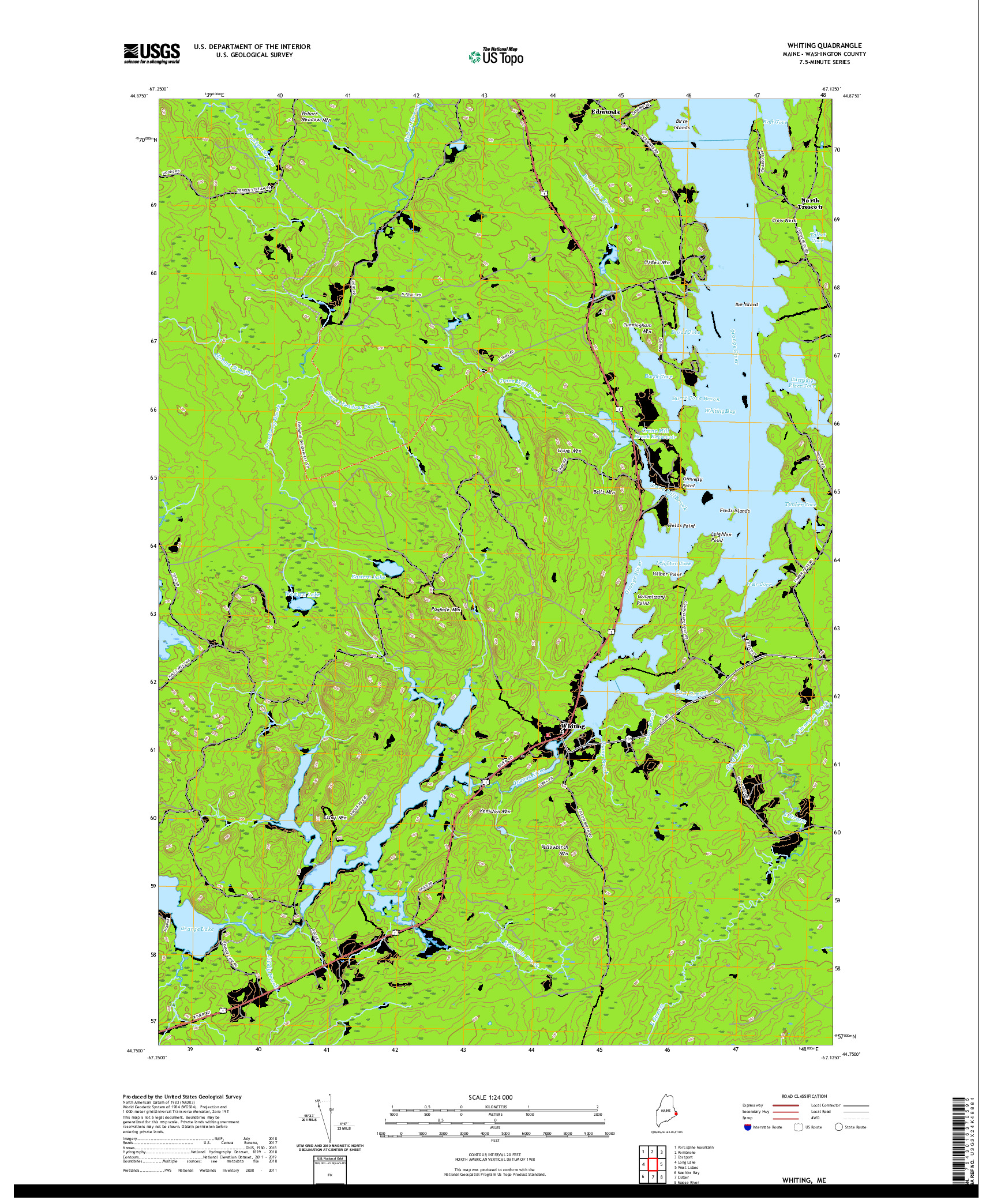 USGS US TOPO 7.5-MINUTE MAP FOR WHITING, ME 2021