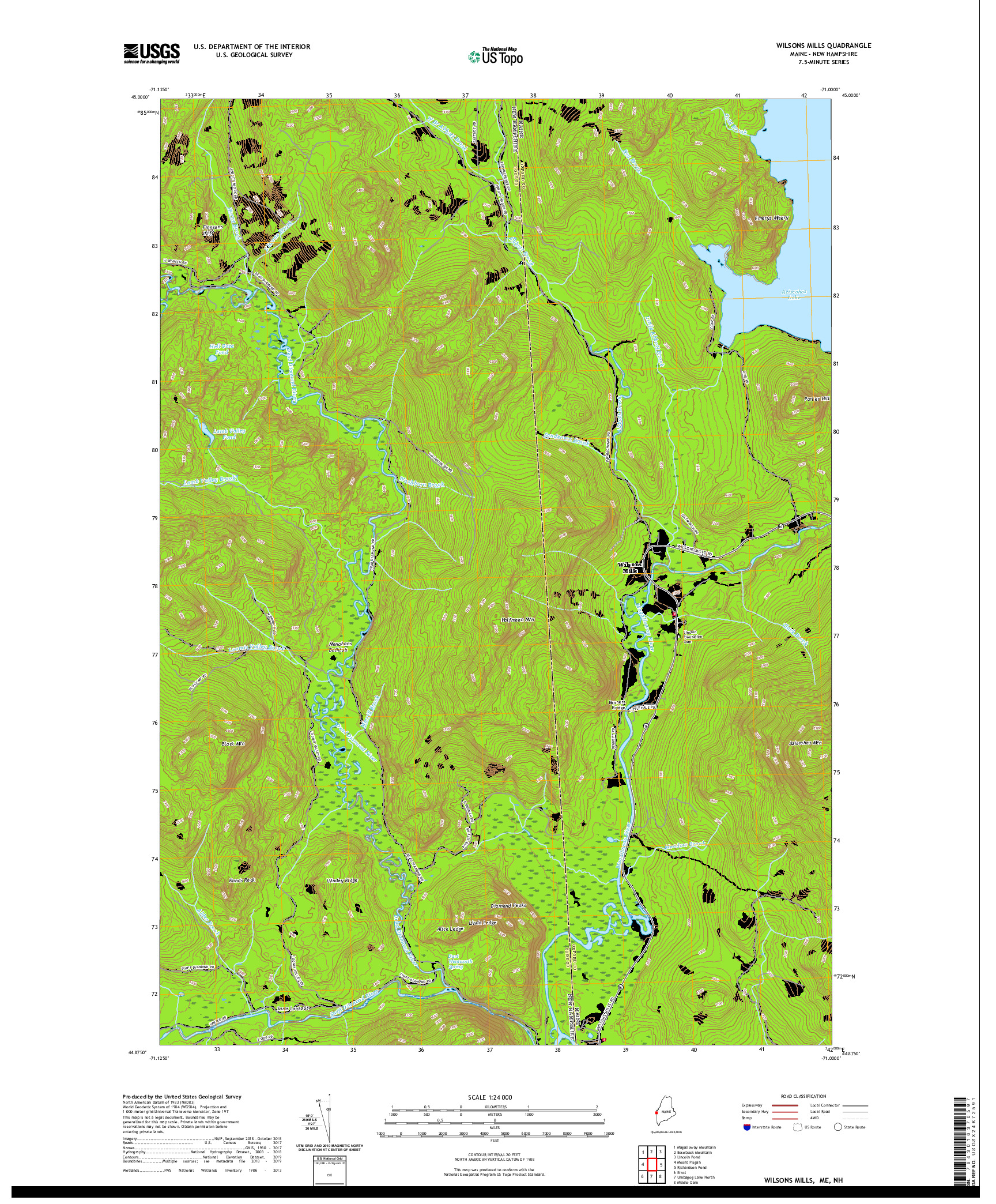 USGS US TOPO 7.5-MINUTE MAP FOR WILSONS MILLS, ME,NH 2021