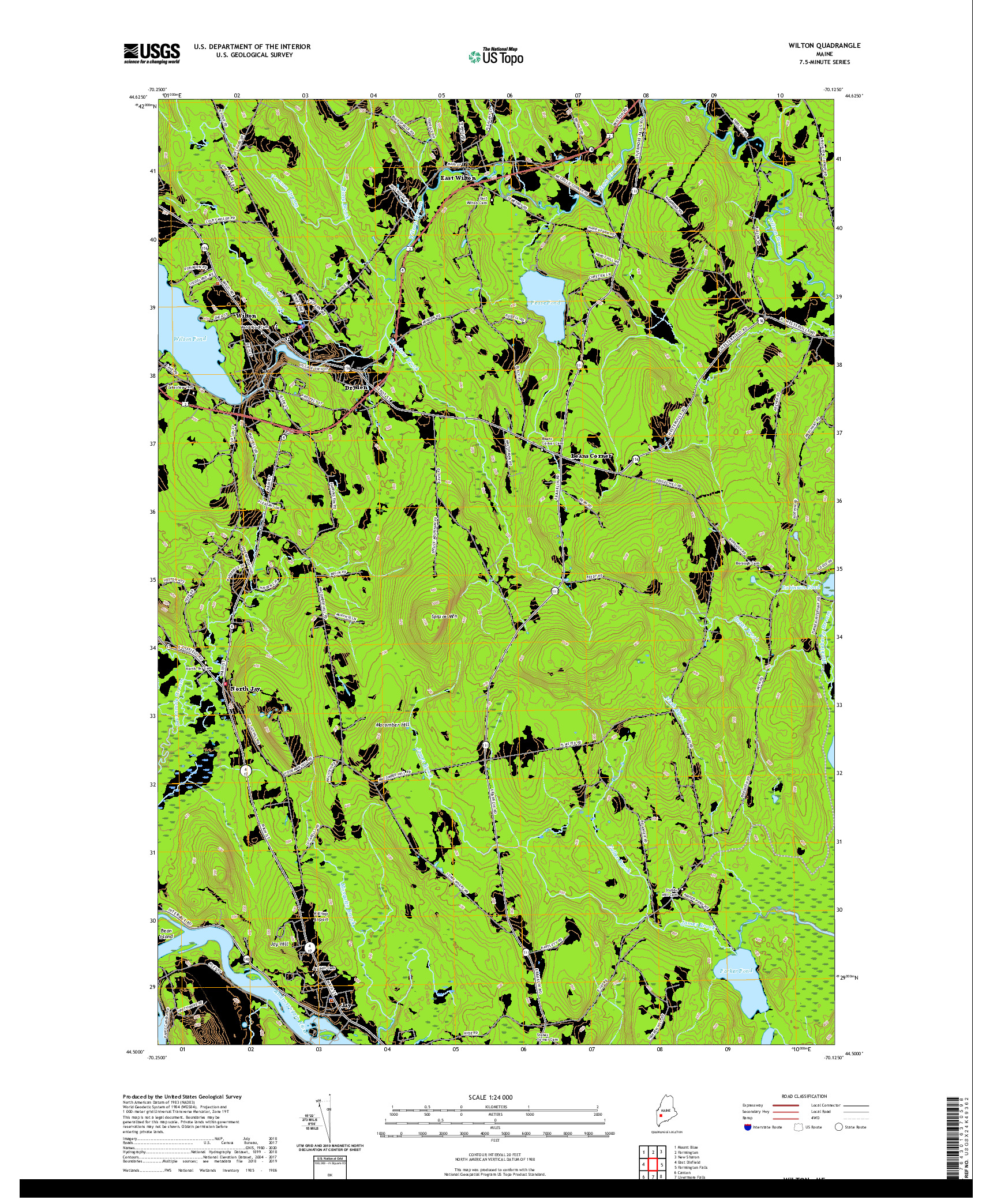 USGS US TOPO 7.5-MINUTE MAP FOR WILTON, ME 2021