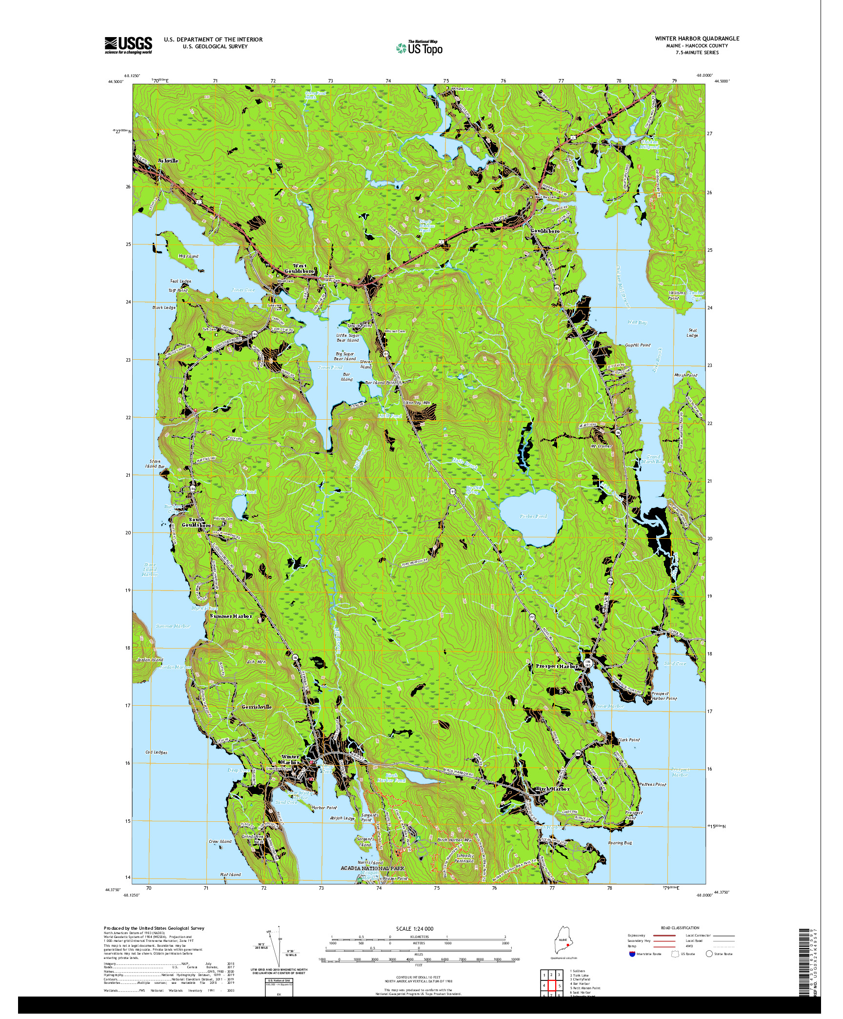 USGS US TOPO 7.5-MINUTE MAP FOR WINTER HARBOR, ME 2021