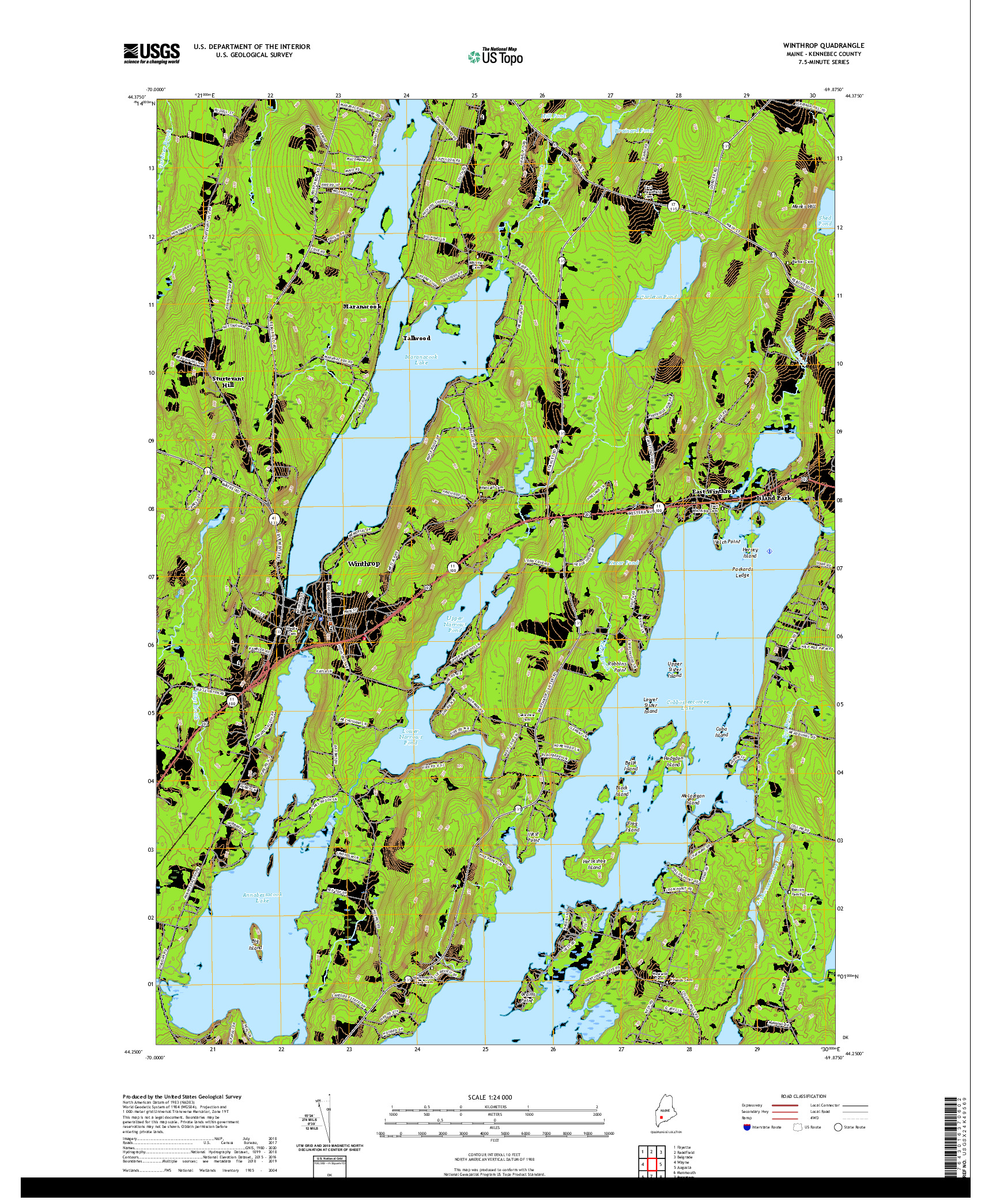 USGS US TOPO 7.5-MINUTE MAP FOR WINTHROP, ME 2021
