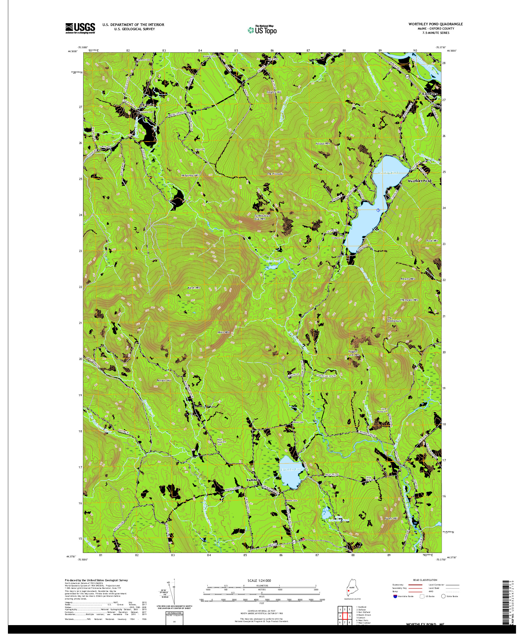 USGS US TOPO 7.5-MINUTE MAP FOR WORTHLEY POND, ME 2021