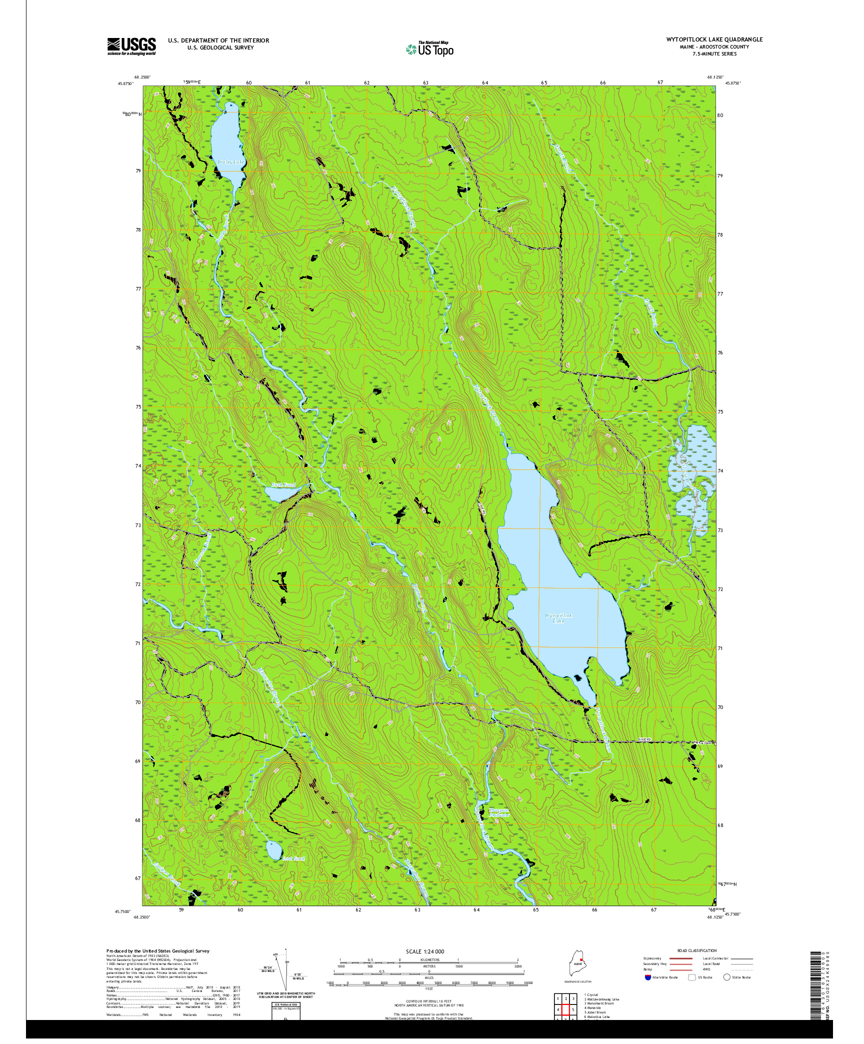 USGS US TOPO 7.5-MINUTE MAP FOR WYTOPITLOCK LAKE, ME 2021