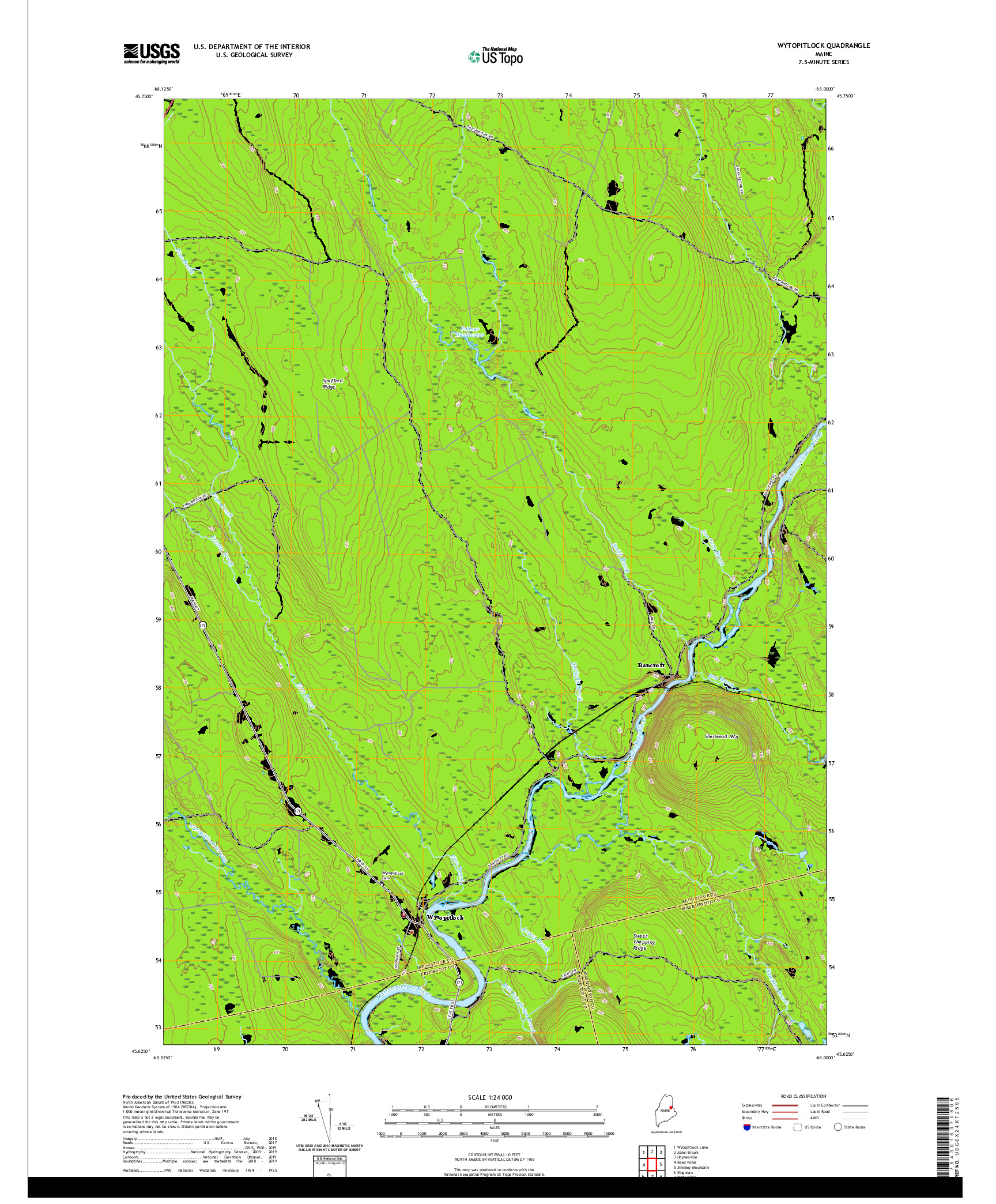 USGS US TOPO 7.5-MINUTE MAP FOR WYTOPITLOCK, ME 2021