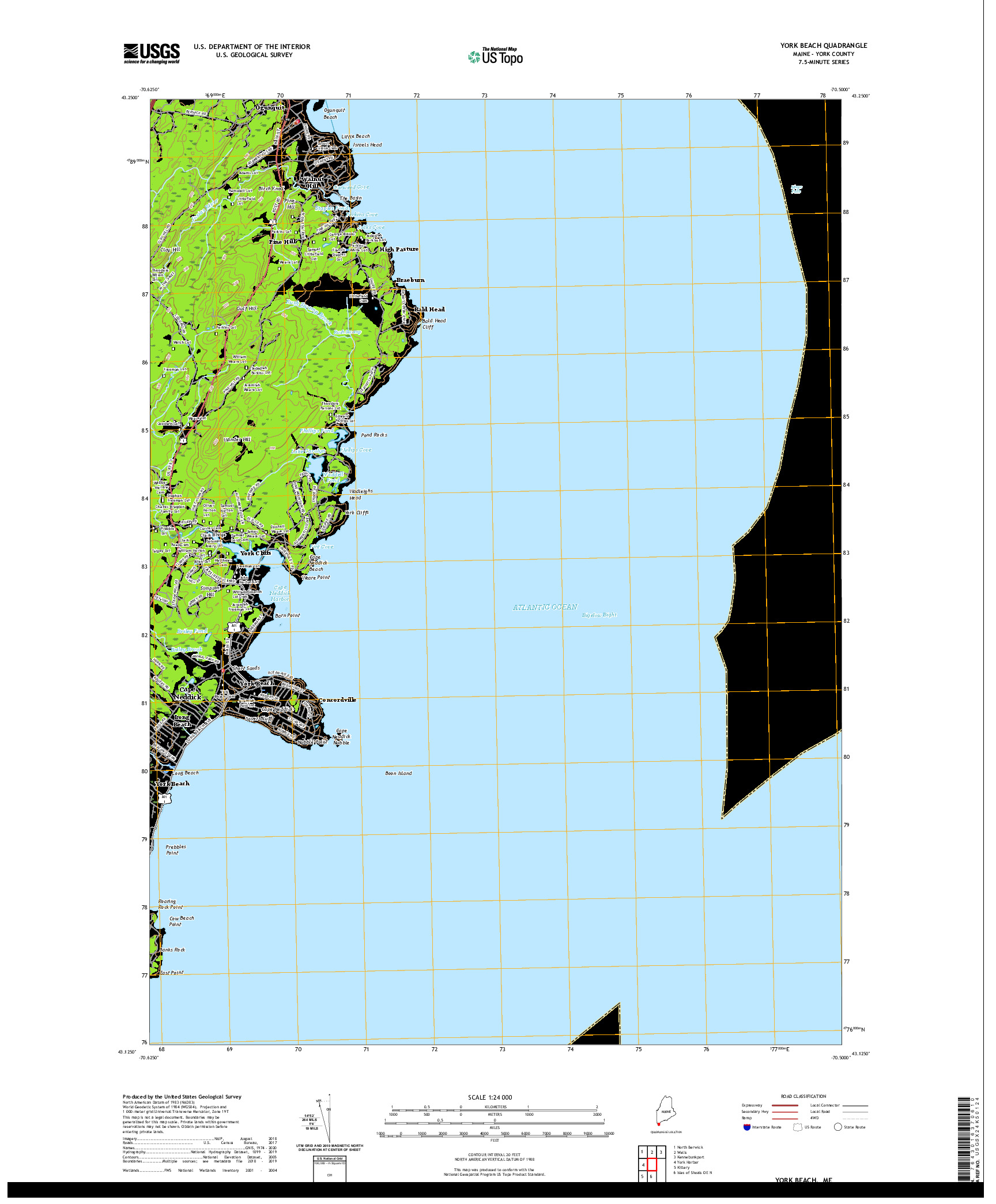 USGS US TOPO 7.5-MINUTE MAP FOR YORK BEACH, ME 2021