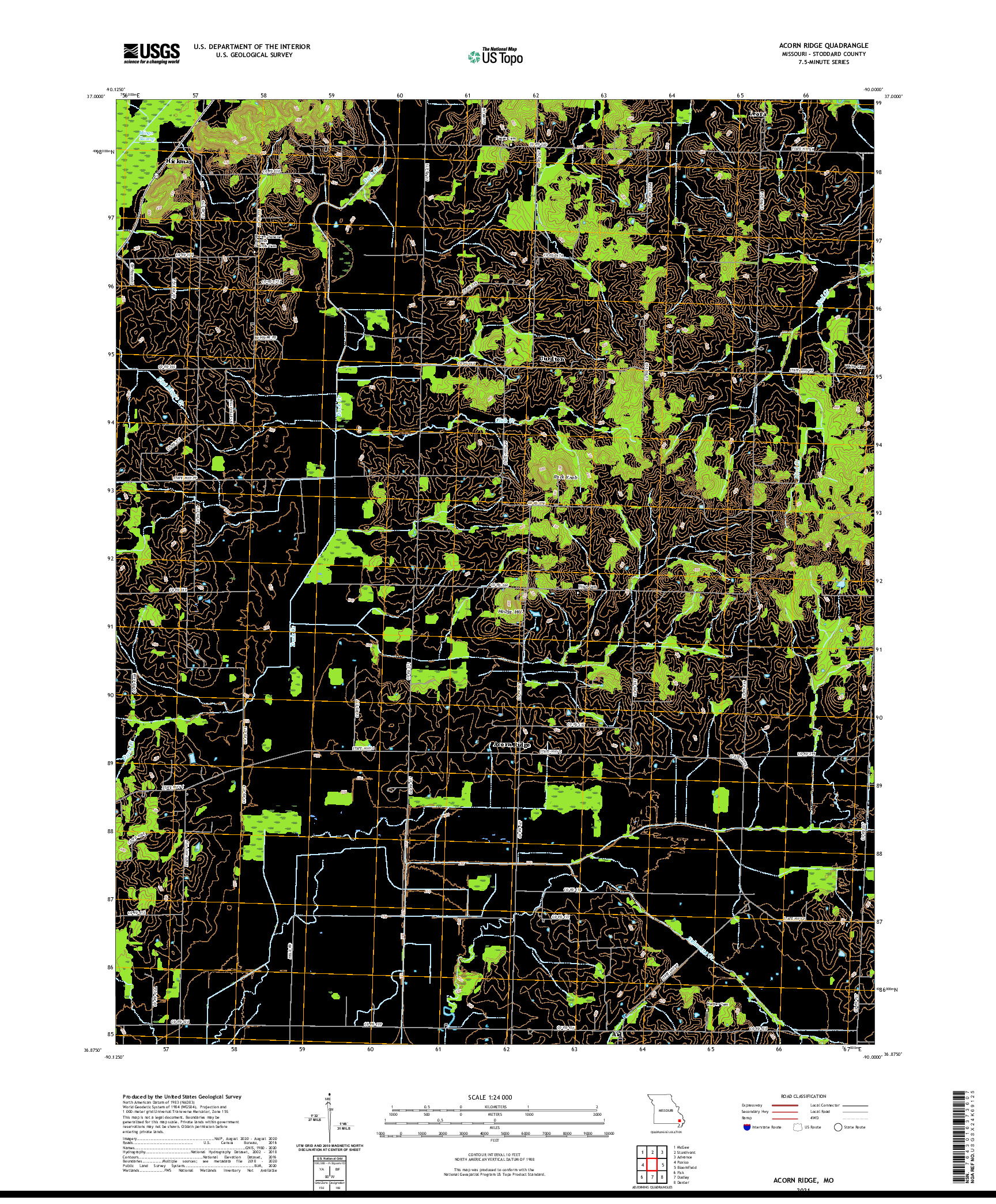 USGS US TOPO 7.5-MINUTE MAP FOR ACORN RIDGE, MO 2021