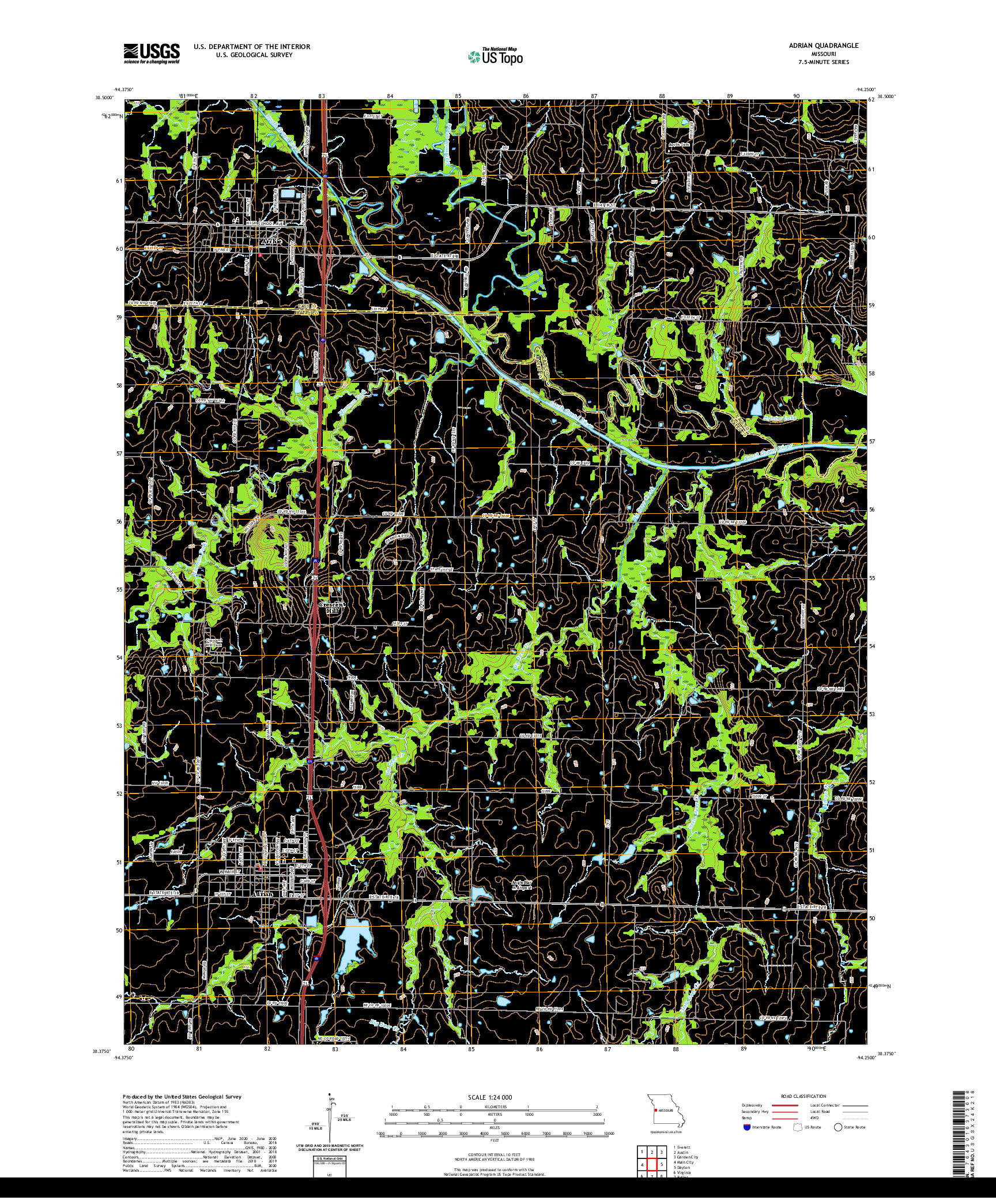 USGS US TOPO 7.5-MINUTE MAP FOR ADRIAN, MO 2021