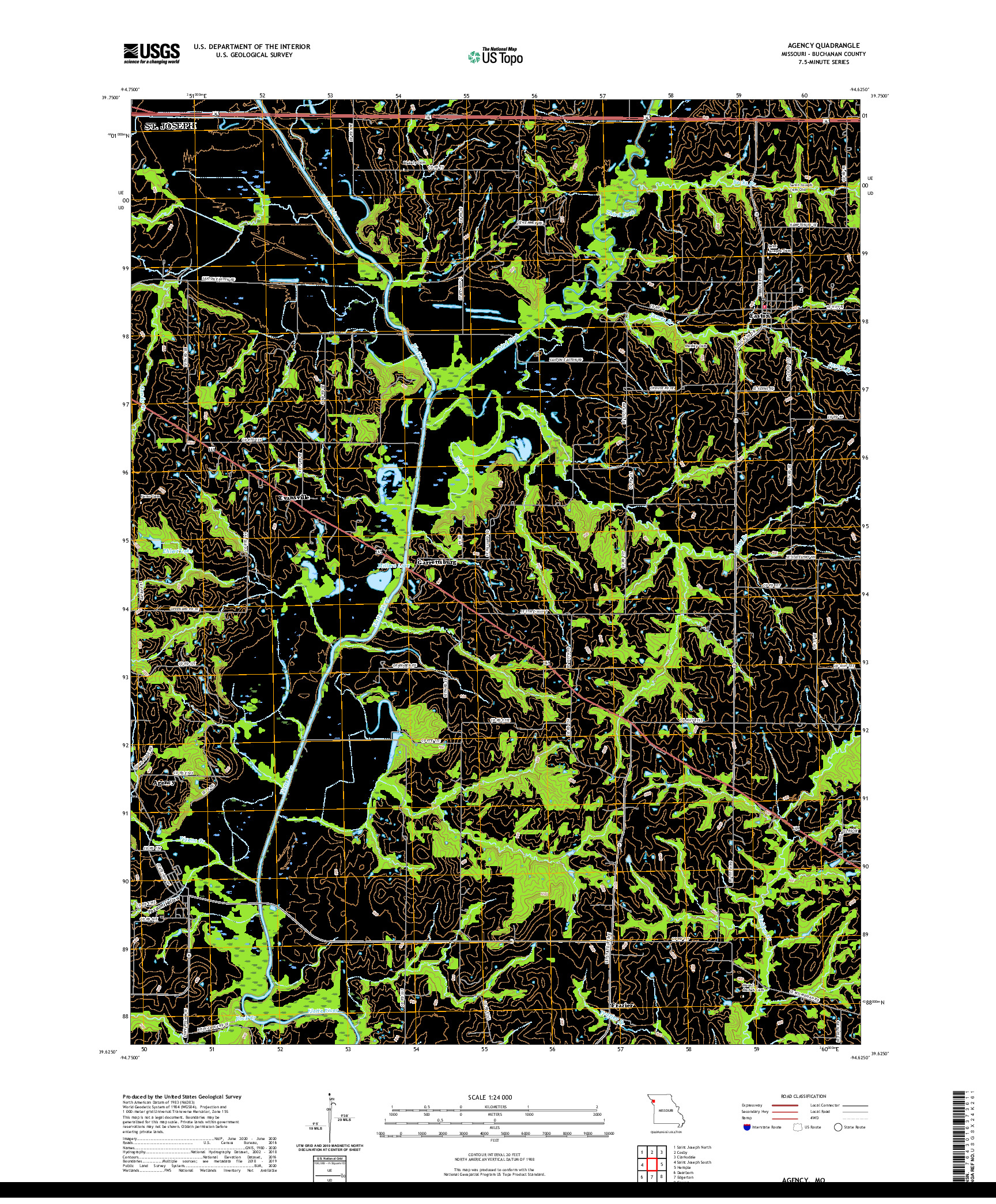 USGS US TOPO 7.5-MINUTE MAP FOR AGENCY, MO 2021