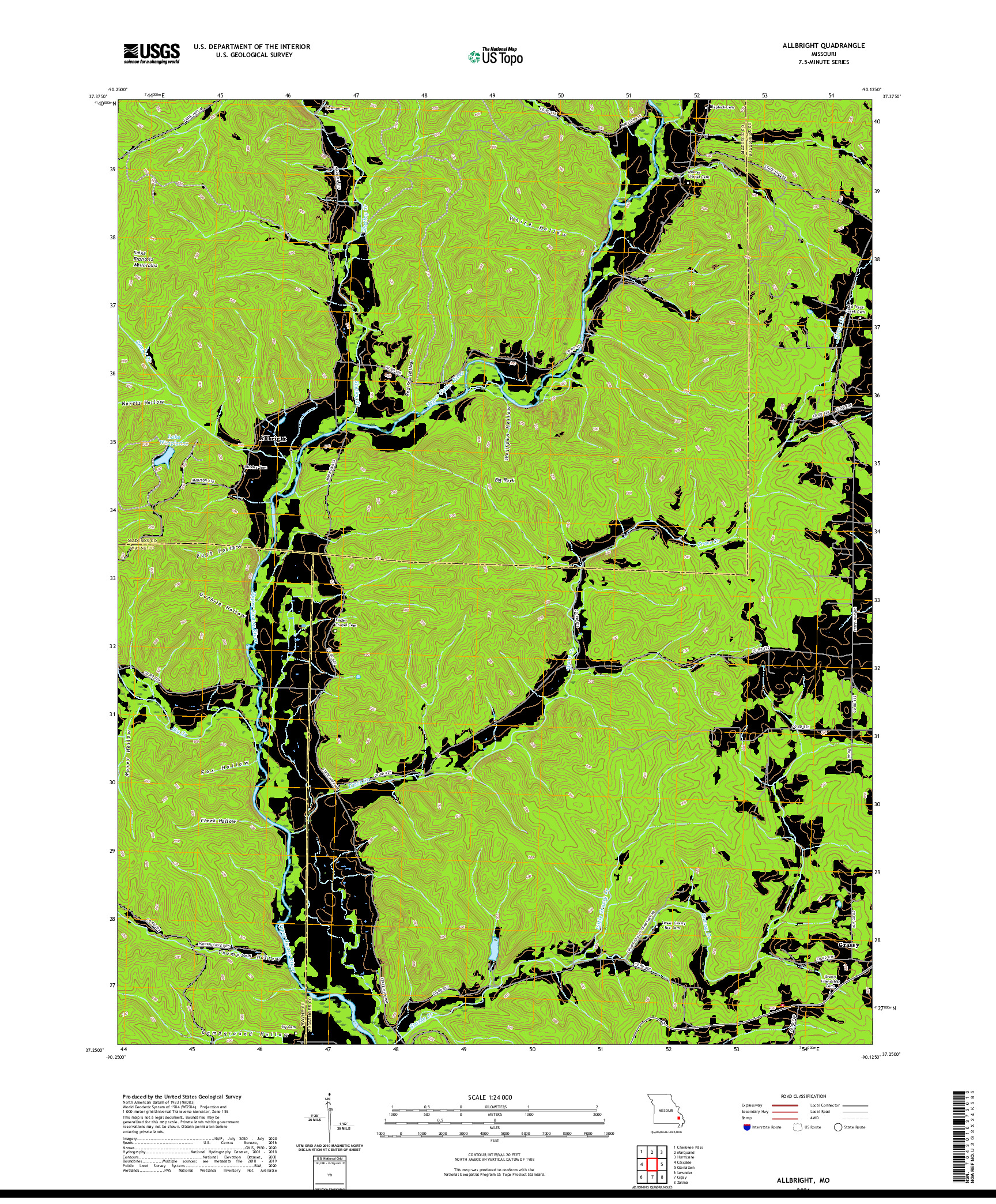 USGS US TOPO 7.5-MINUTE MAP FOR ALLBRIGHT, MO 2021