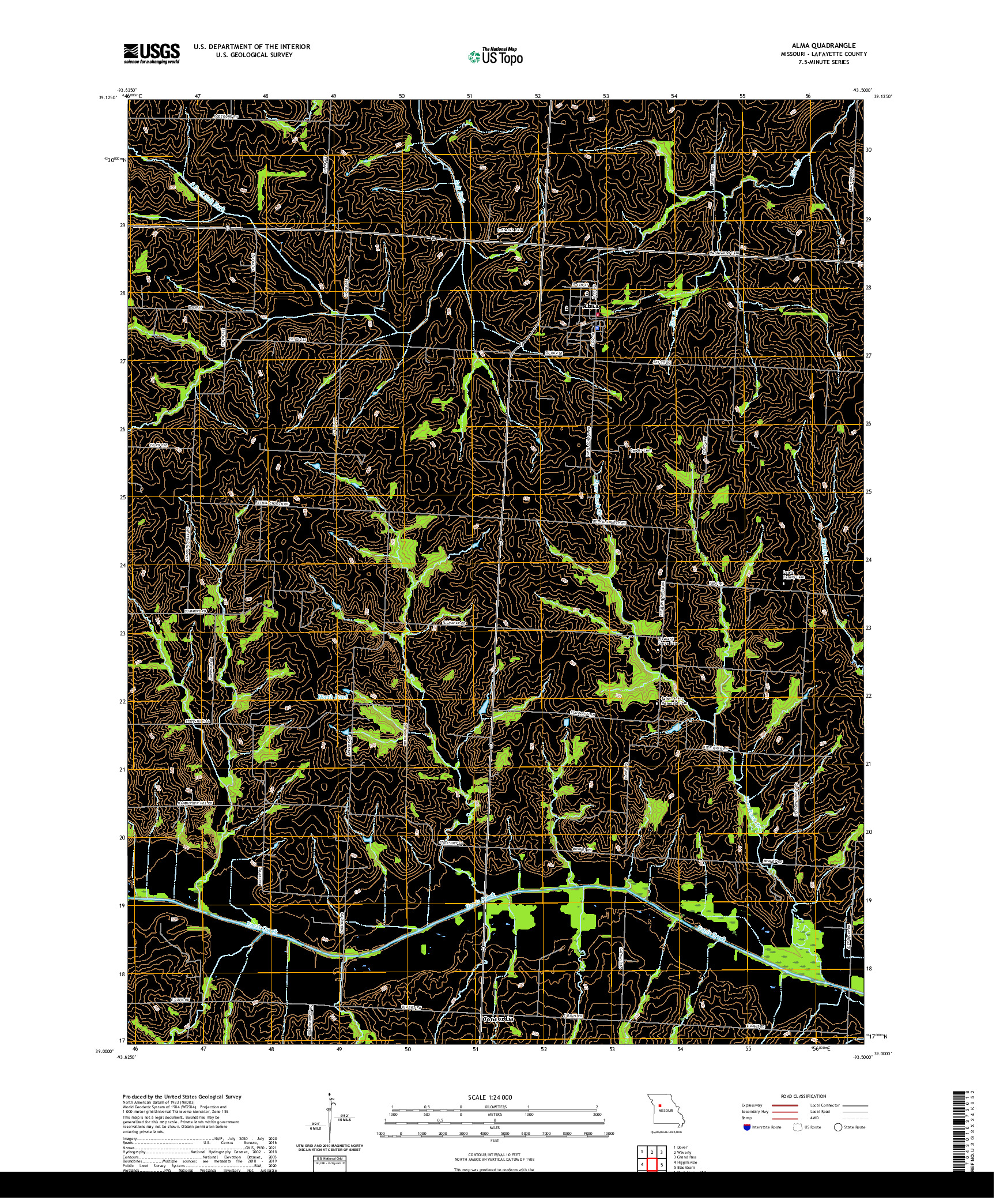 USGS US TOPO 7.5-MINUTE MAP FOR ALMA, MO 2021