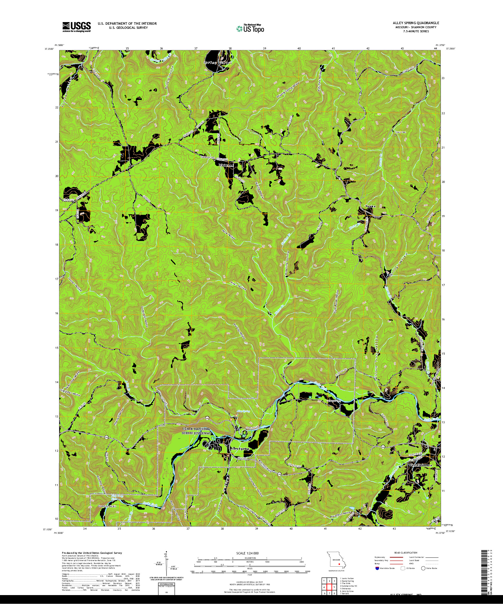 USGS US TOPO 7.5-MINUTE MAP FOR ALLEY SPRING, MO 2021