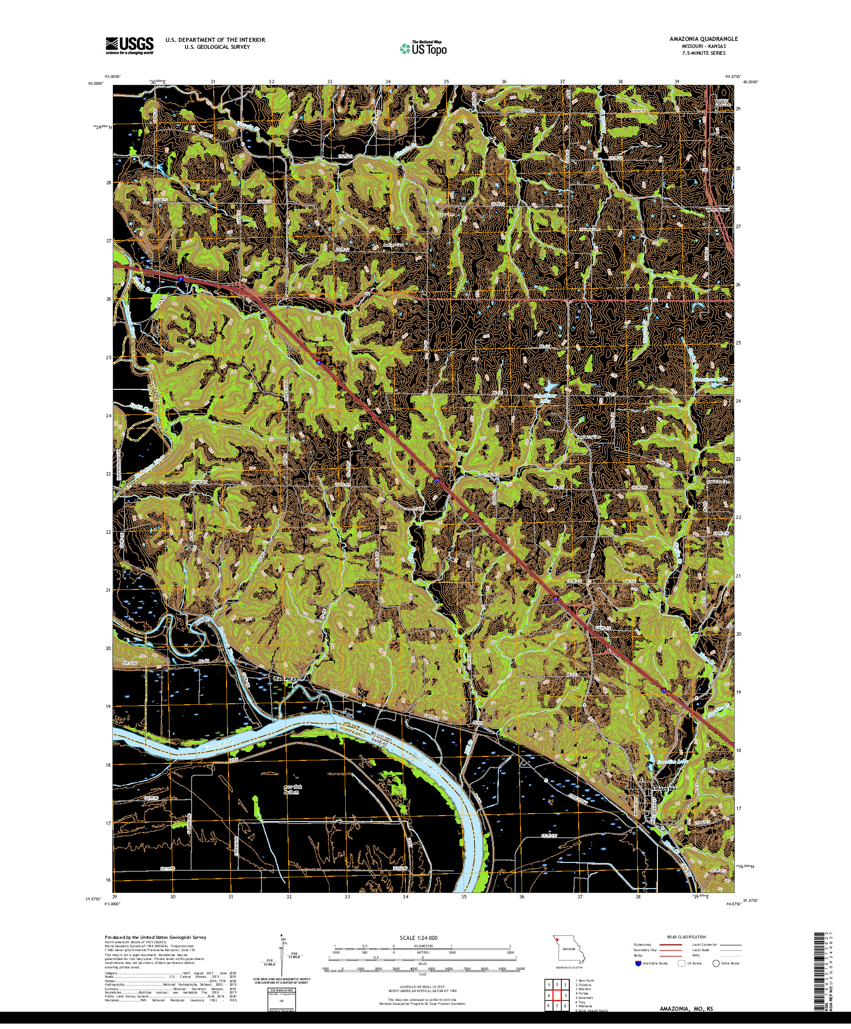 USGS US TOPO 7.5-MINUTE MAP FOR AMAZONIA, MO,KS 2021