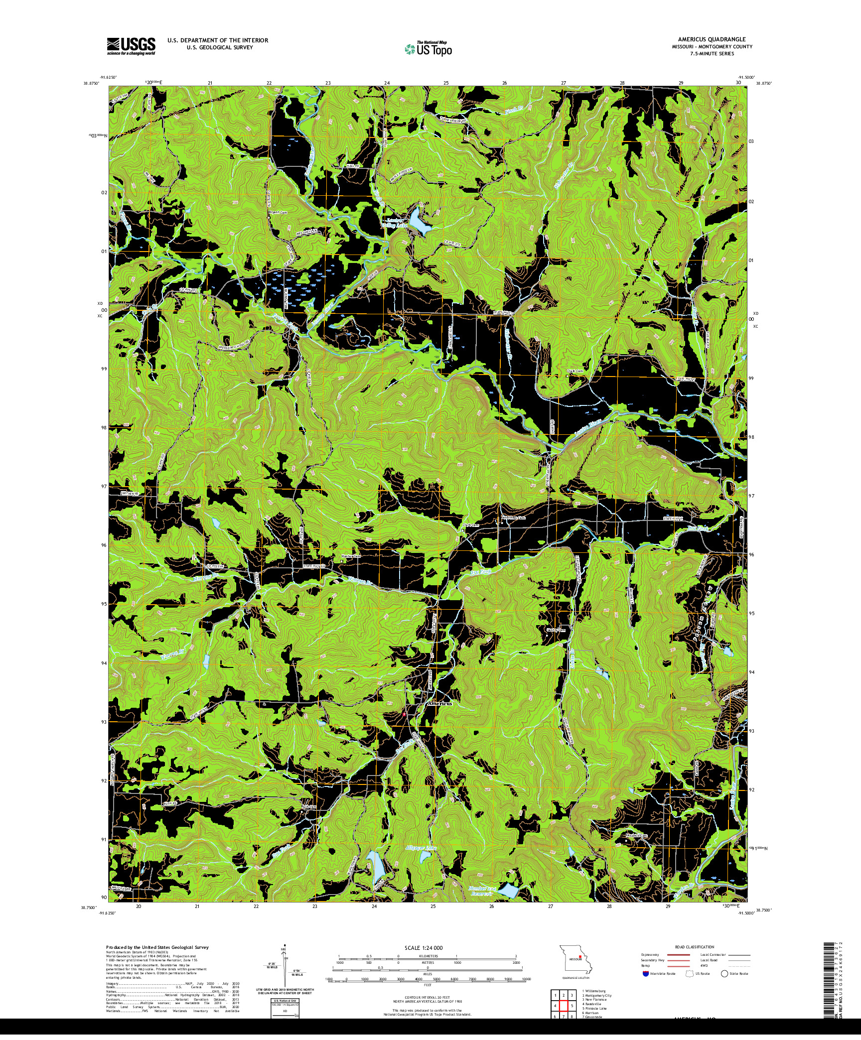 USGS US TOPO 7.5-MINUTE MAP FOR AMERICUS, MO 2021