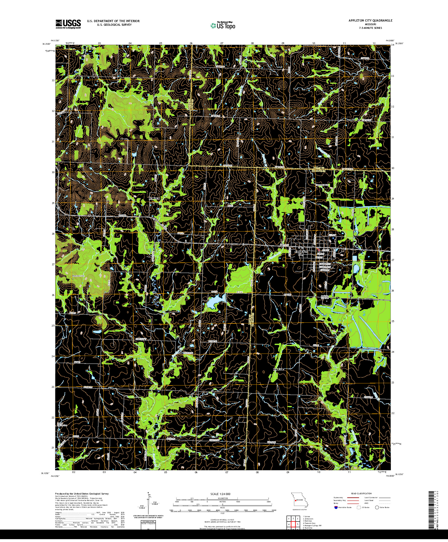 USGS US TOPO 7.5-MINUTE MAP FOR APPLETON CITY, MO 2021