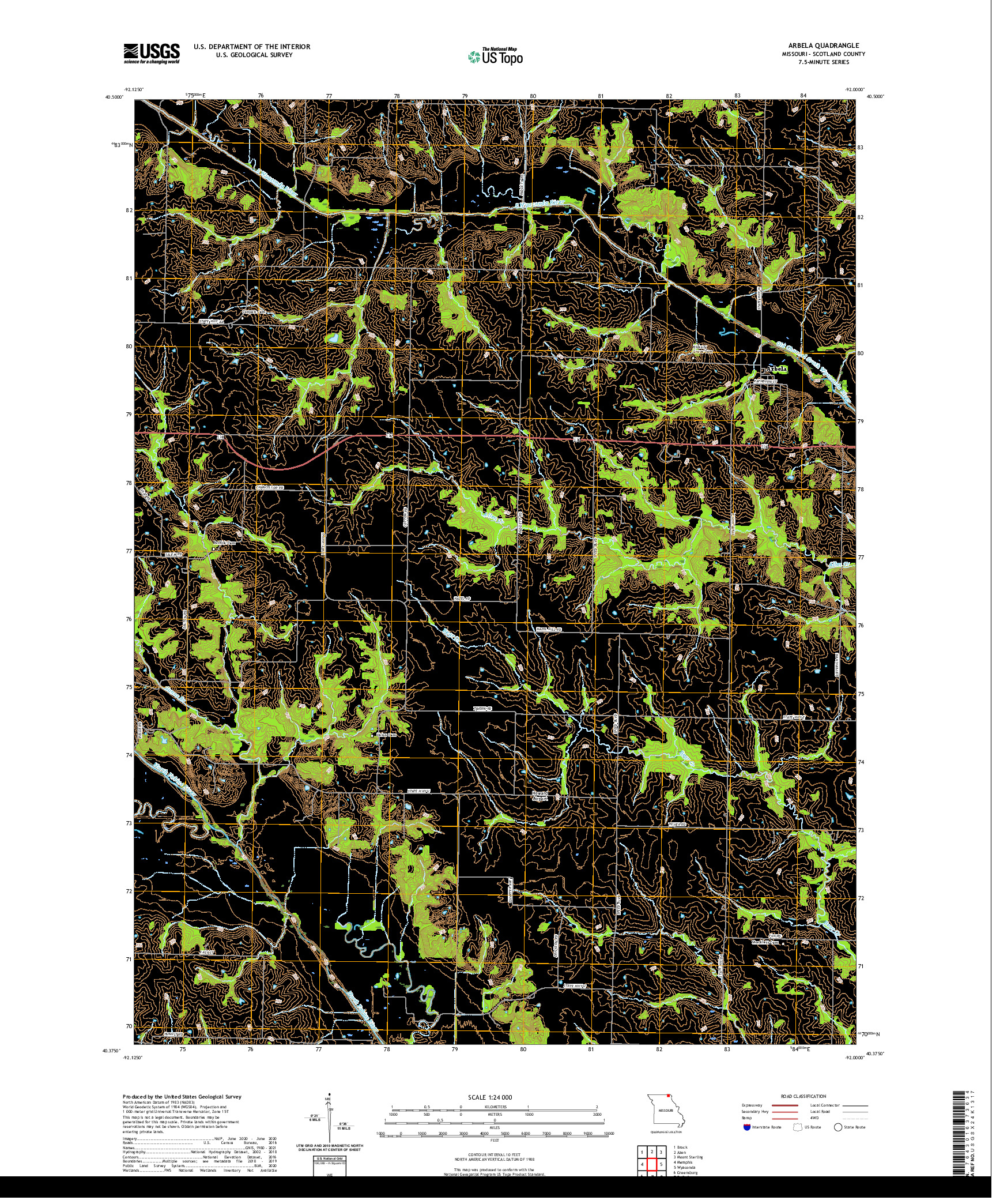 USGS US TOPO 7.5-MINUTE MAP FOR ARBELA, MO 2021