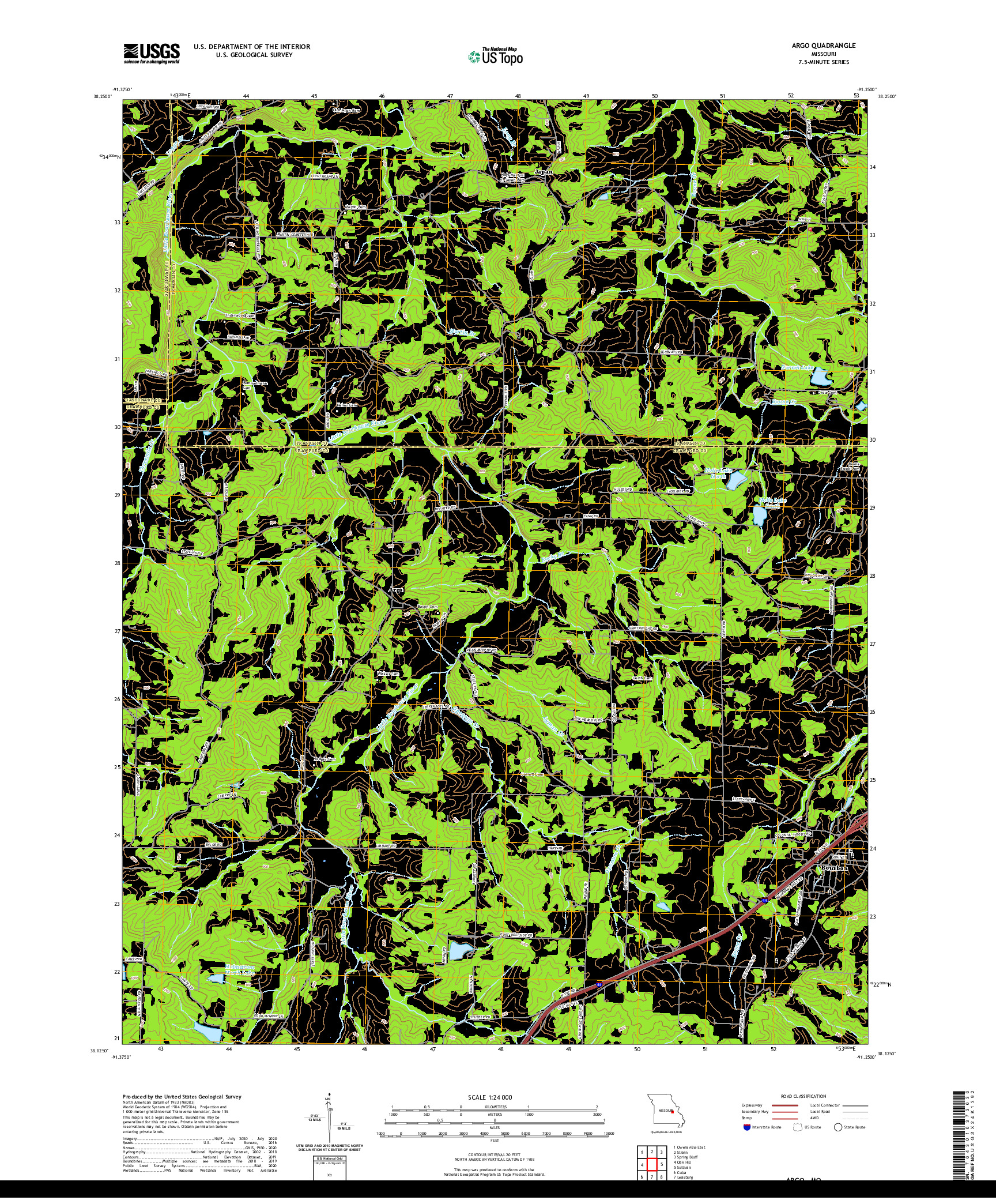 USGS US TOPO 7.5-MINUTE MAP FOR ARGO, MO 2021