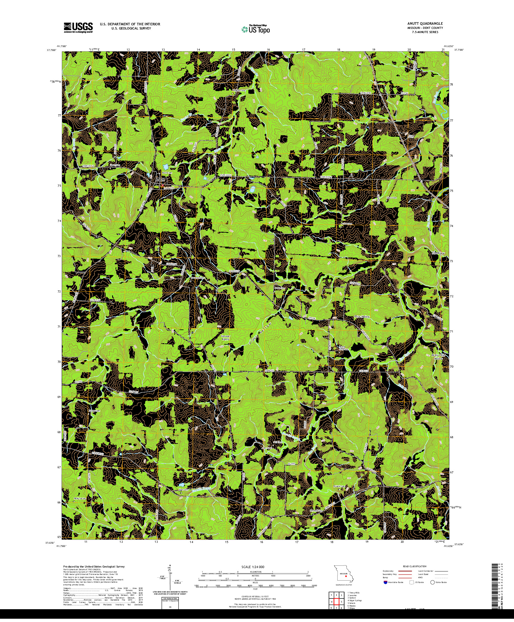 USGS US TOPO 7.5-MINUTE MAP FOR ANUTT, MO 2021