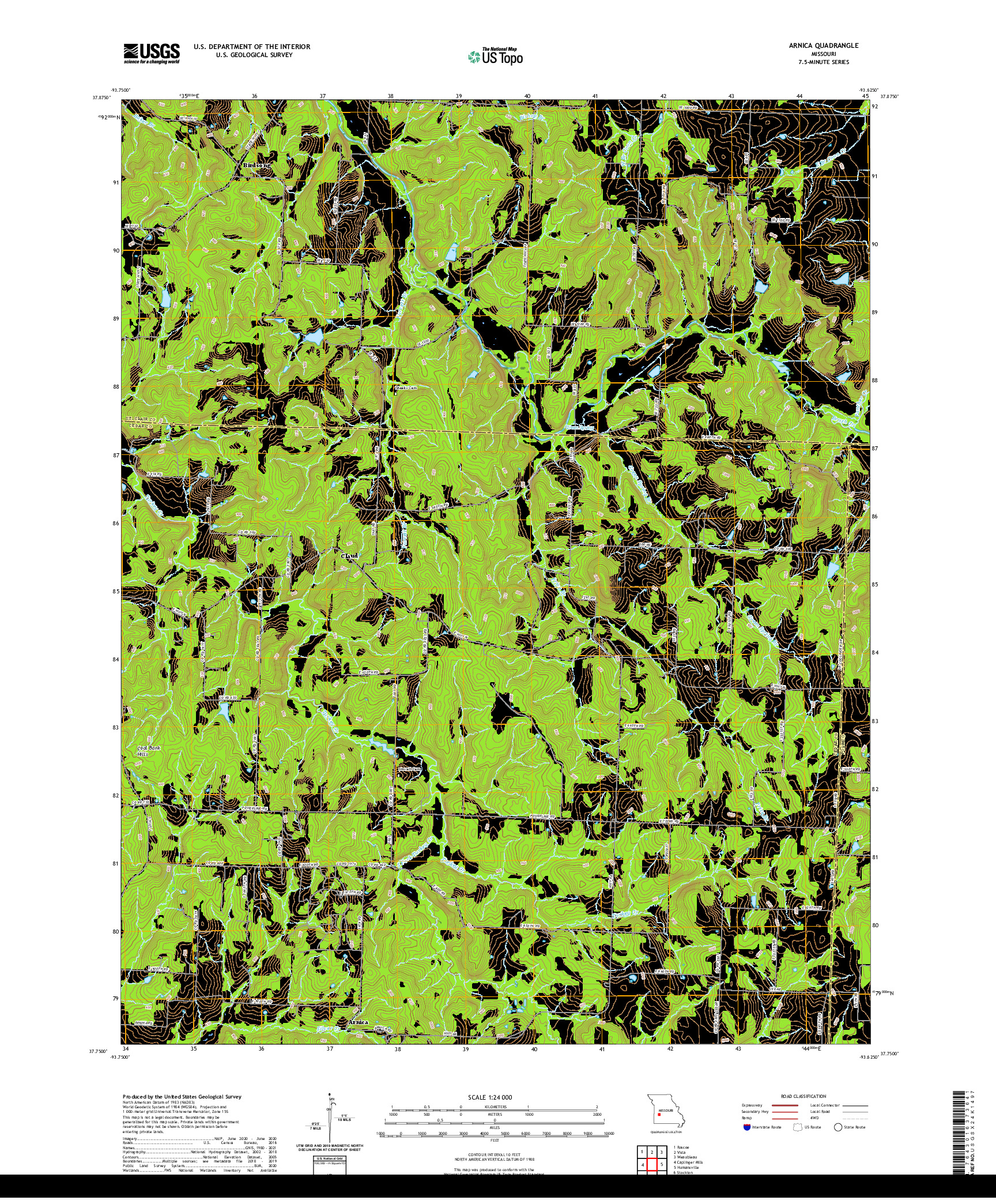 USGS US TOPO 7.5-MINUTE MAP FOR ARNICA, MO 2021