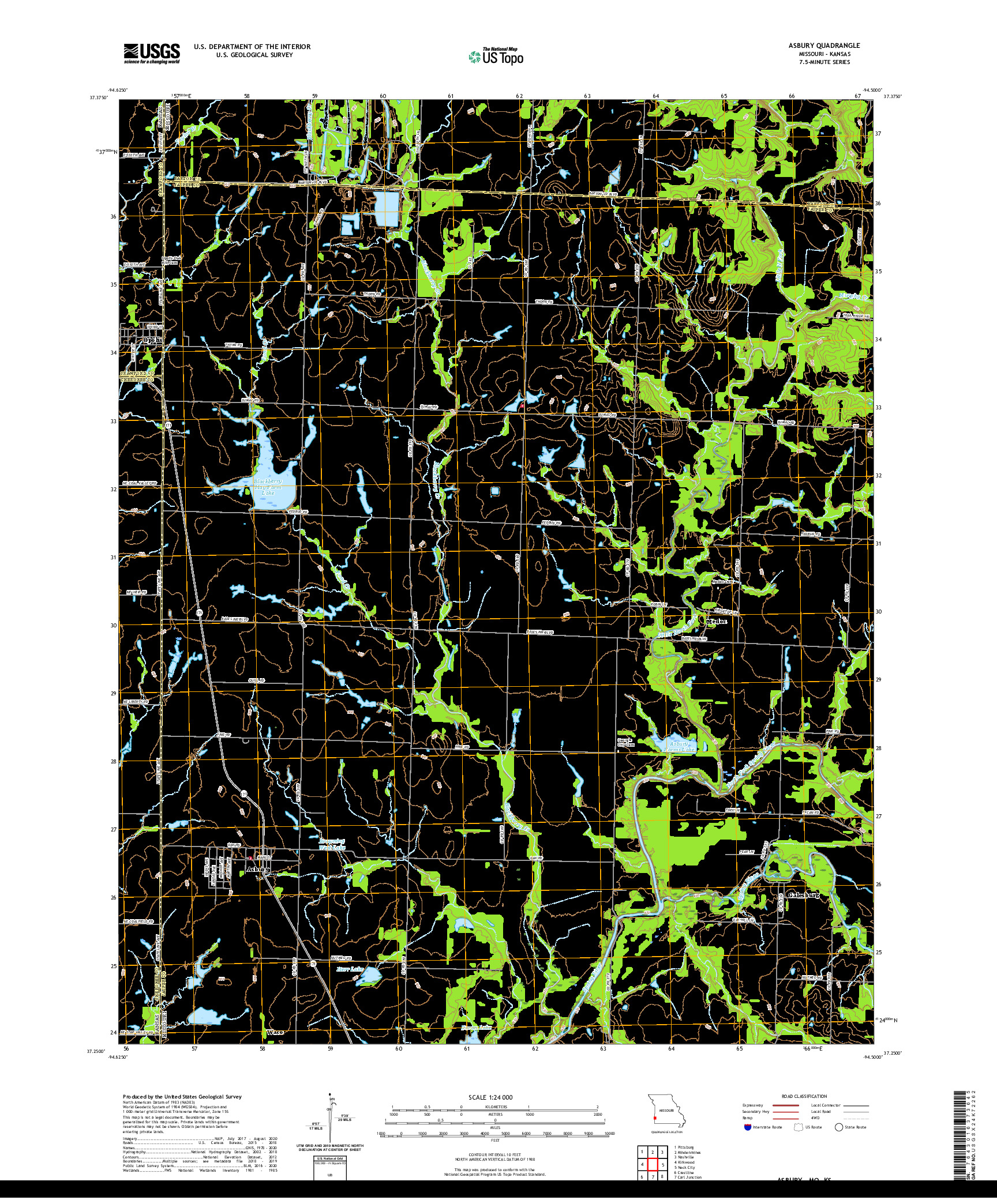 USGS US TOPO 7.5-MINUTE MAP FOR ASBURY, MO,KS 2021