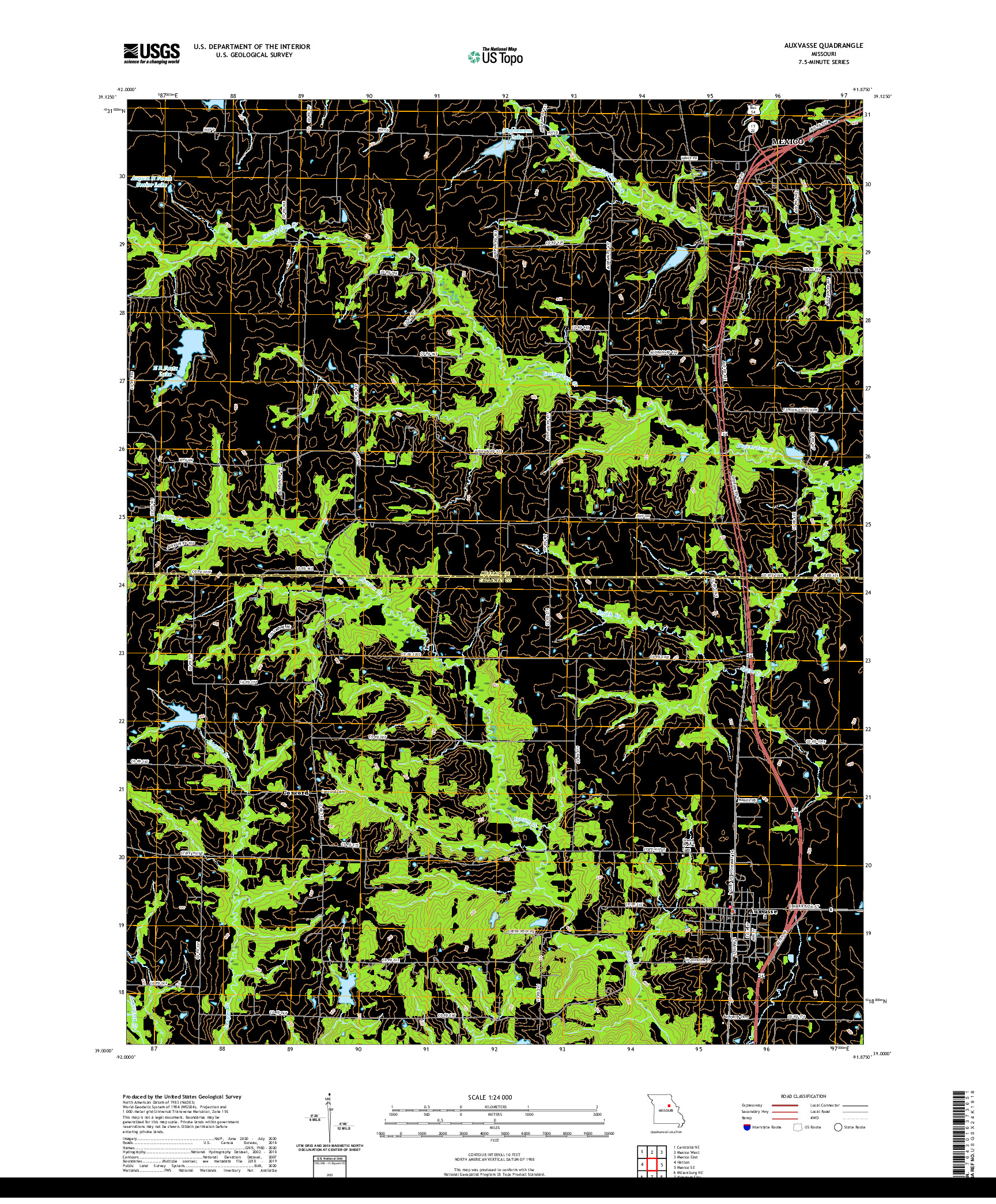 USGS US TOPO 7.5-MINUTE MAP FOR AUXVASSE, MO 2021