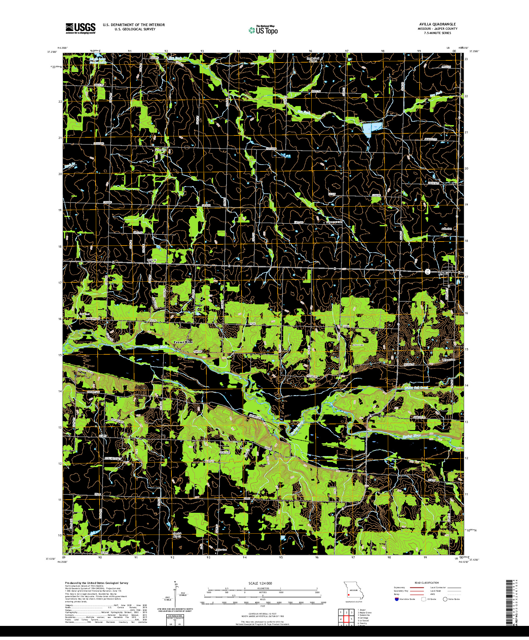 USGS US TOPO 7.5-MINUTE MAP FOR AVILLA, MO 2021