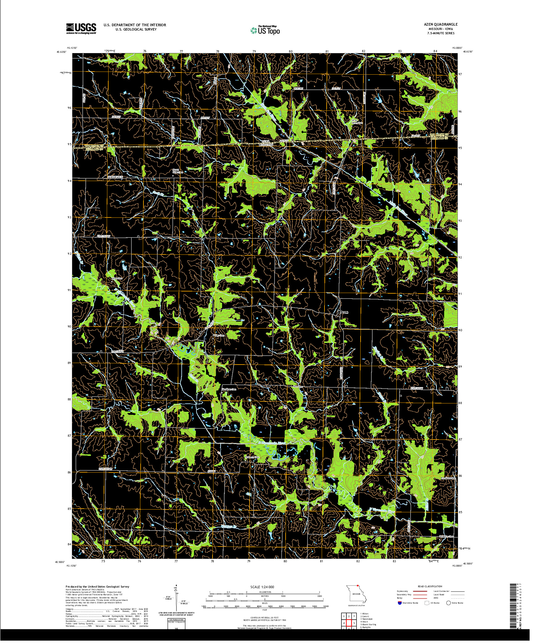 USGS US TOPO 7.5-MINUTE MAP FOR AZEN, MO,IA 2021