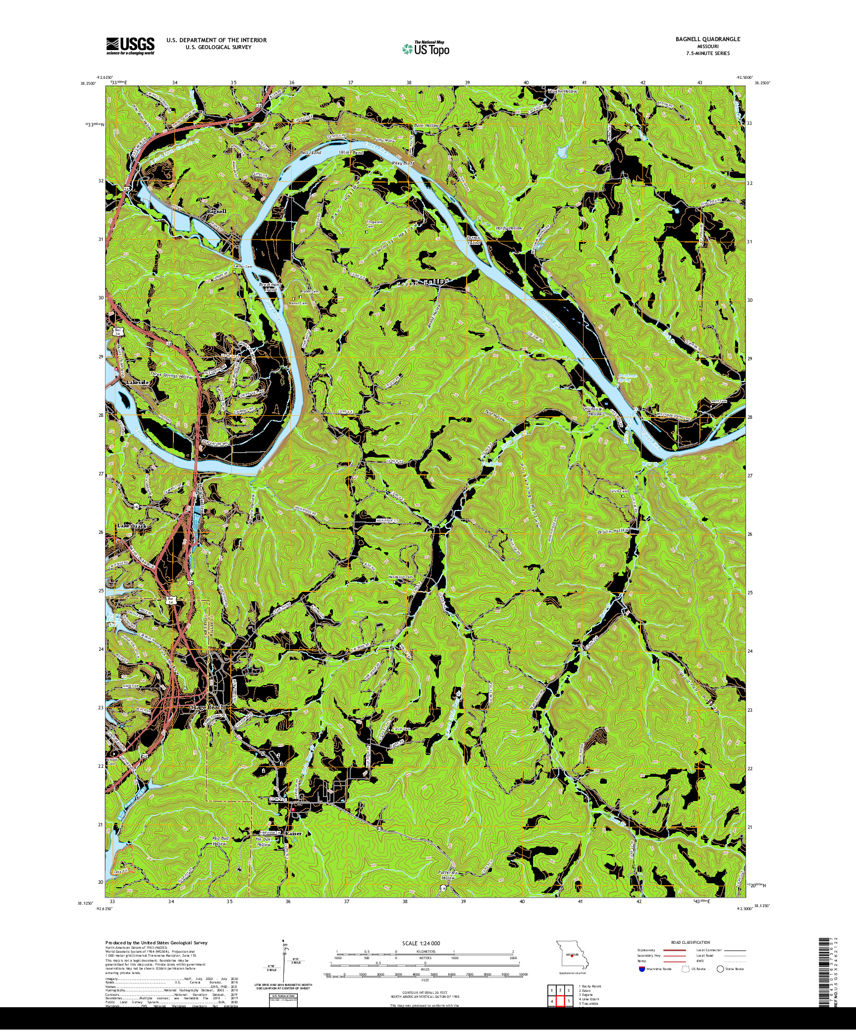 USGS US TOPO 7.5-MINUTE MAP FOR BAGNELL, MO 2021