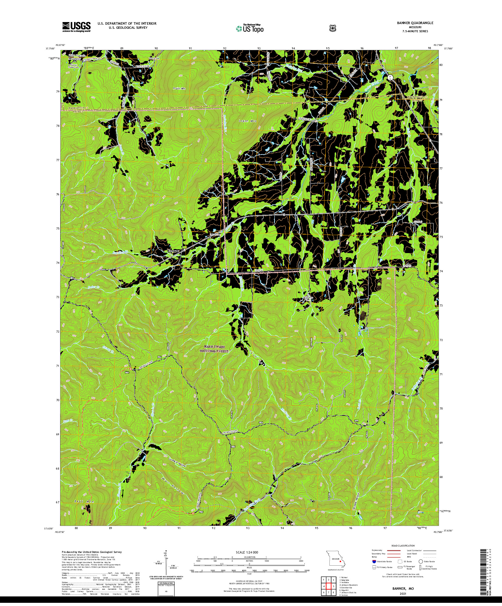 USGS US TOPO 7.5-MINUTE MAP FOR BANNER, MO 2021