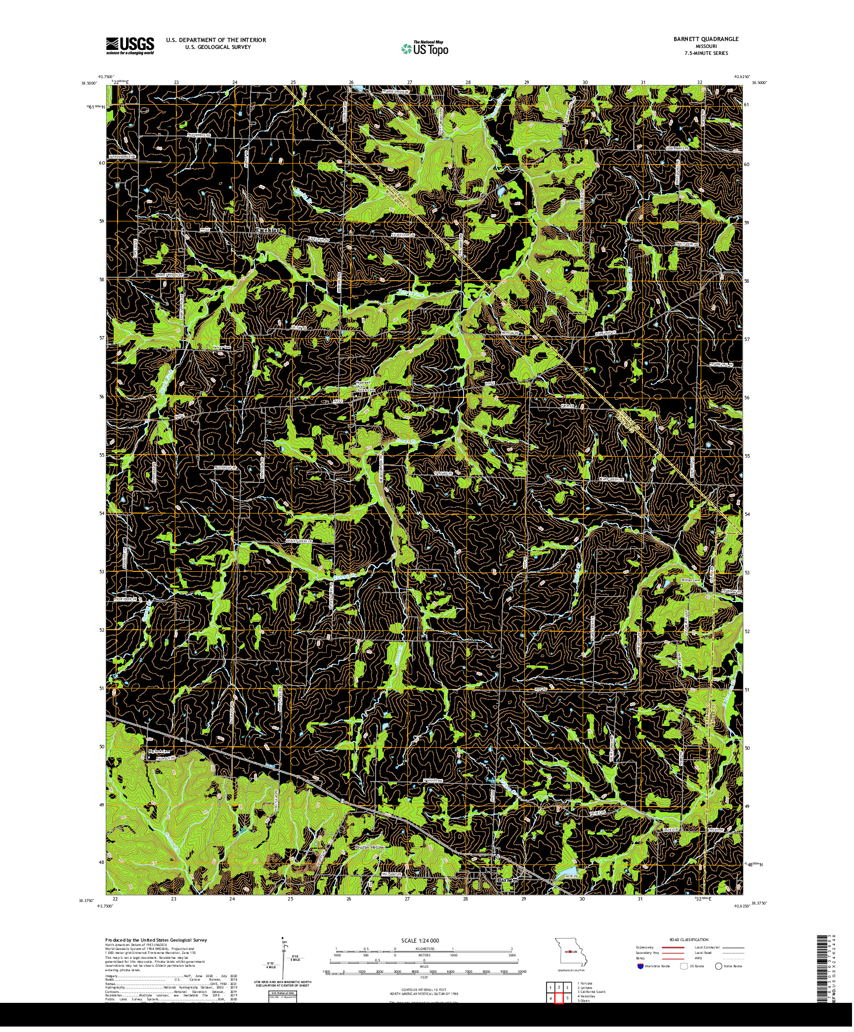 USGS US TOPO 7.5-MINUTE MAP FOR BARNETT, MO 2021