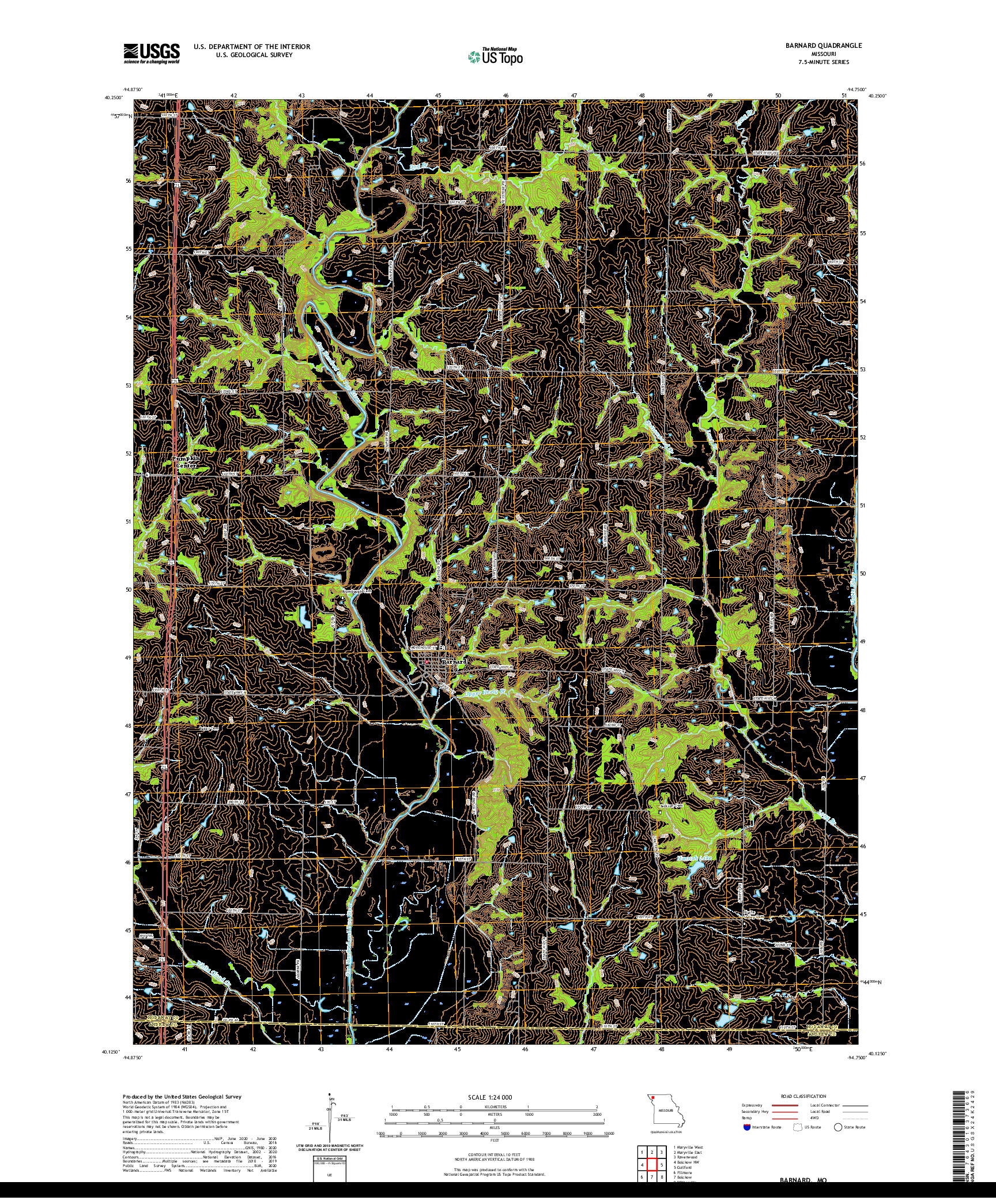 USGS US TOPO 7.5-MINUTE MAP FOR BARNARD, MO 2021