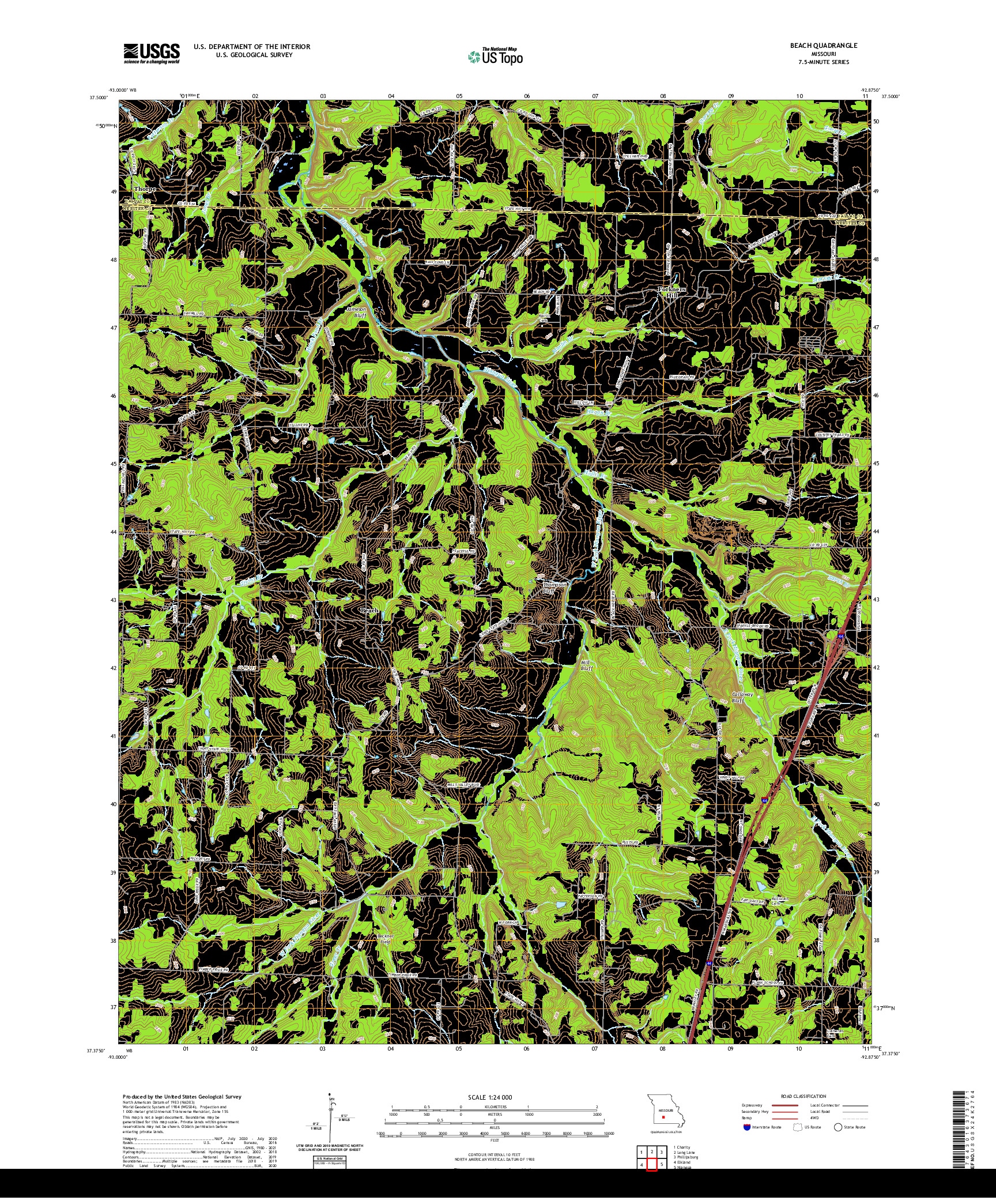 USGS US TOPO 7.5-MINUTE MAP FOR BEACH, MO 2021