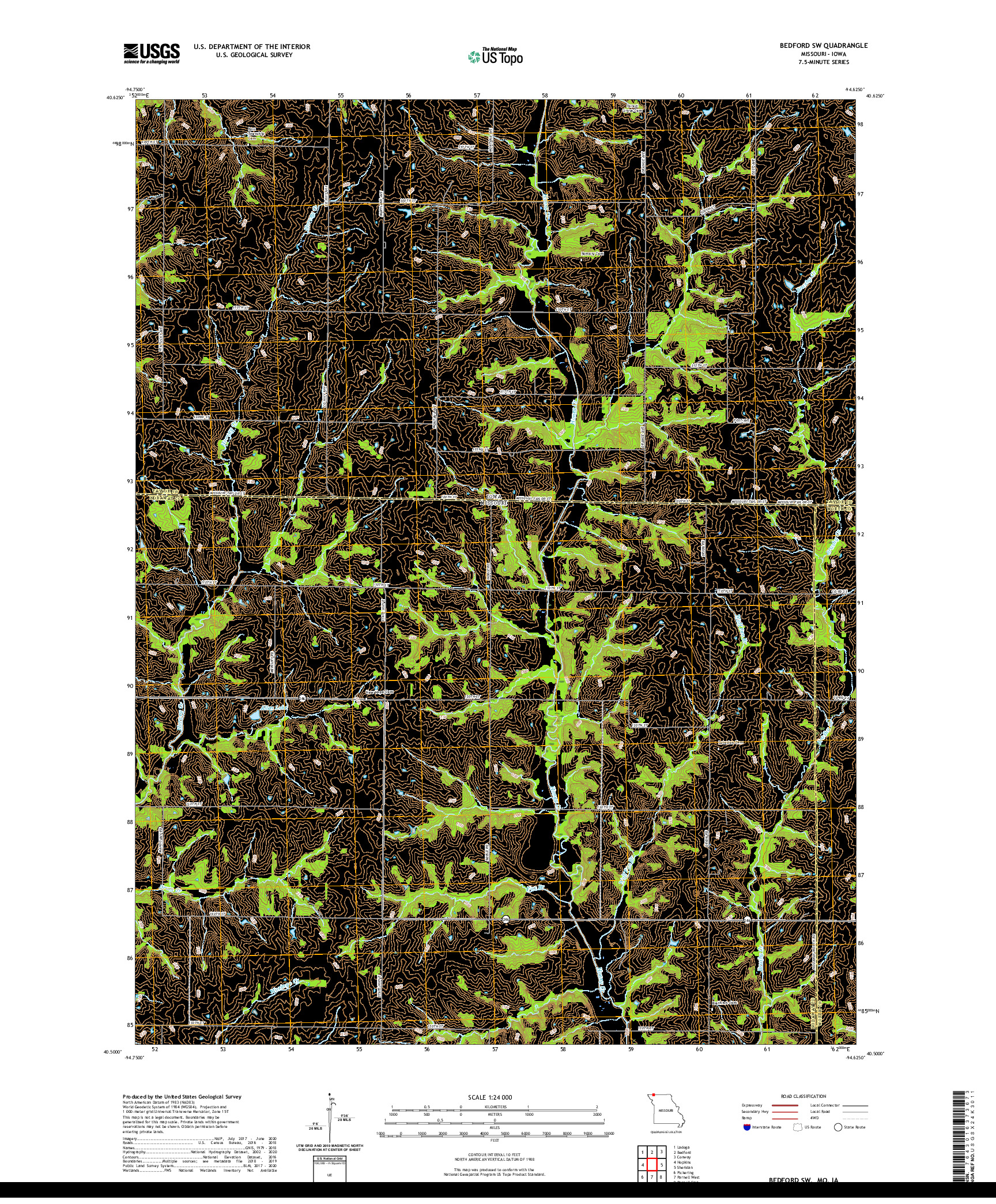 USGS US TOPO 7.5-MINUTE MAP FOR BEDFORD SW, MO,IA 2021