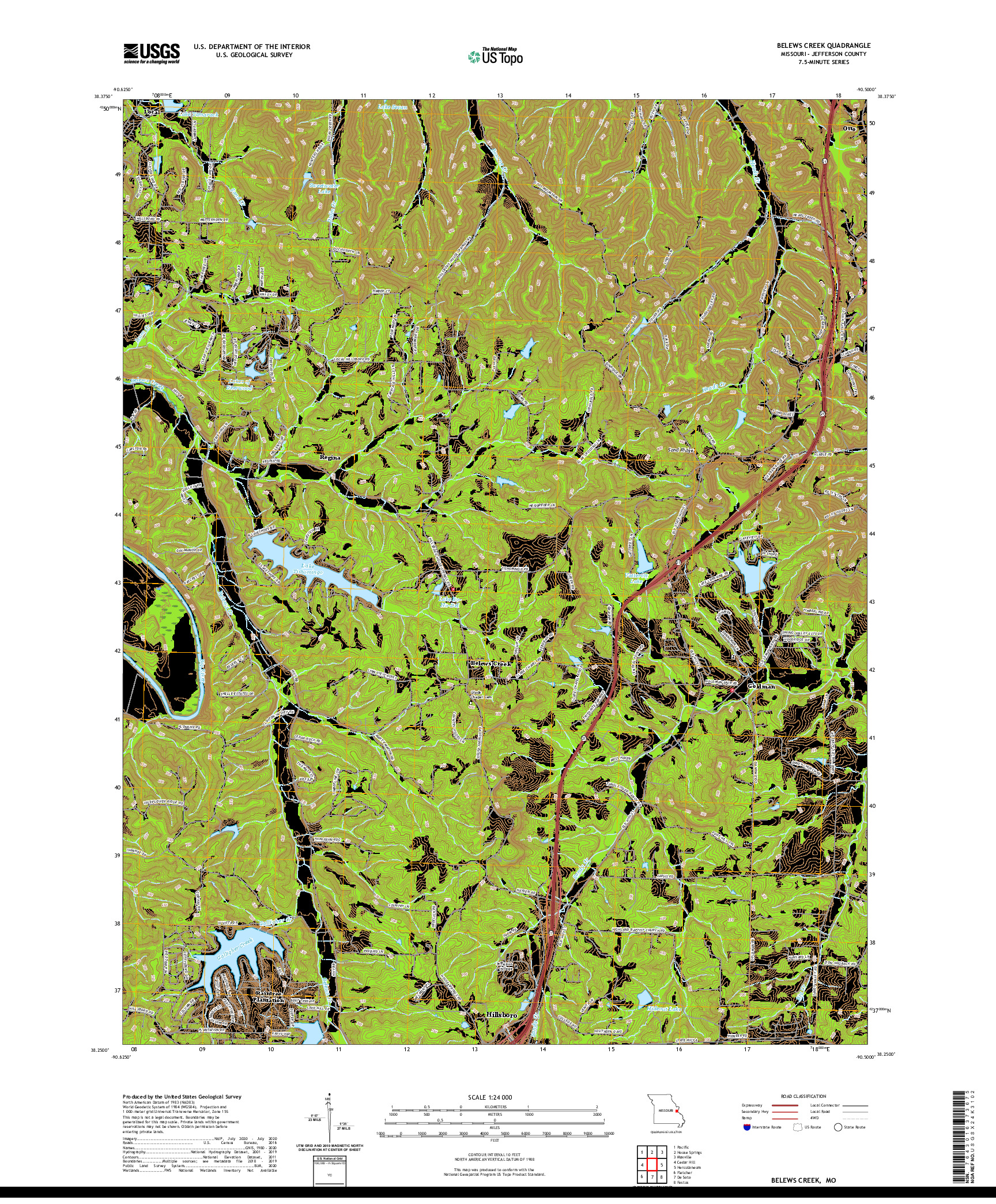 USGS US TOPO 7.5-MINUTE MAP FOR BELEWS CREEK, MO 2021