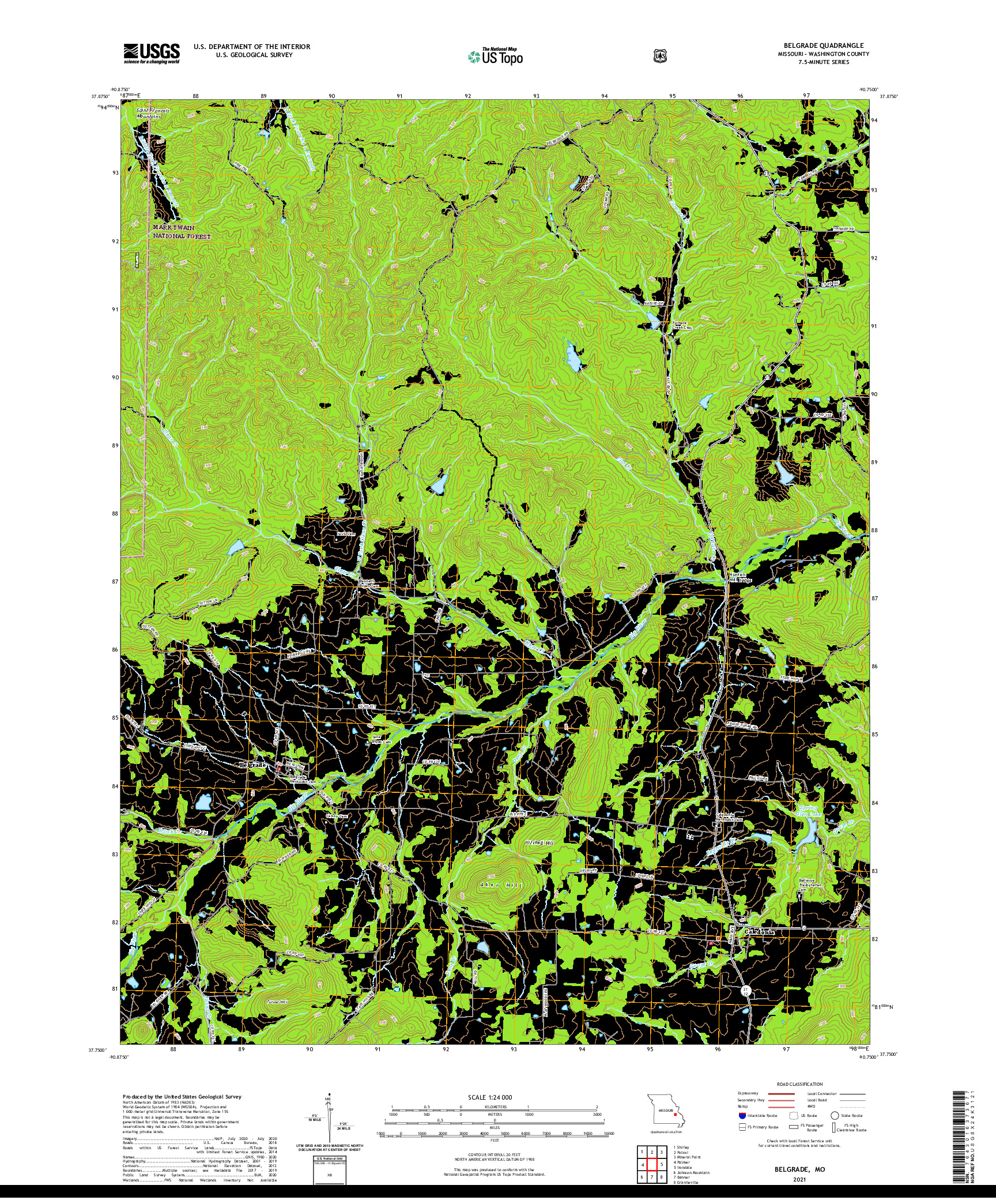 USGS US TOPO 7.5-MINUTE MAP FOR BELGRADE, MO 2021