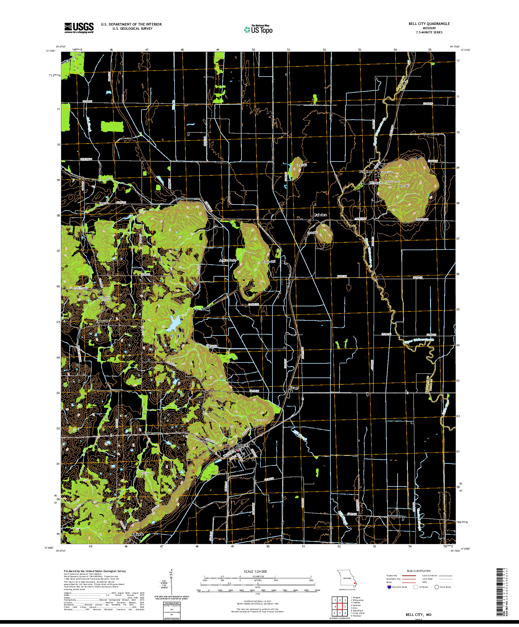 USGS US TOPO 7.5-MINUTE MAP FOR BELL CITY, MO 2021