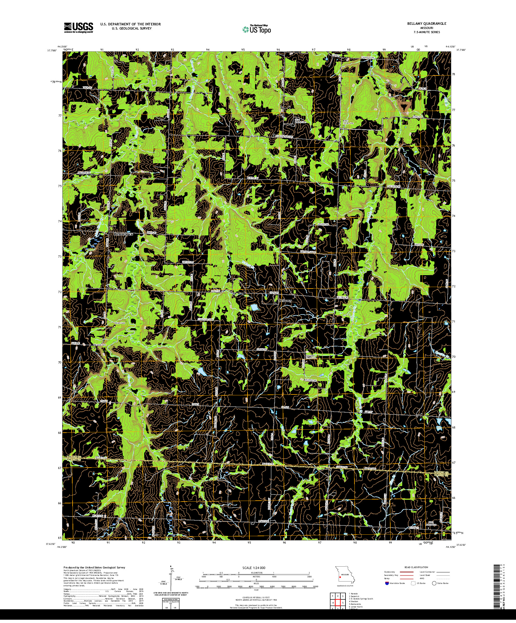 USGS US TOPO 7.5-MINUTE MAP FOR BELLAMY, MO 2021