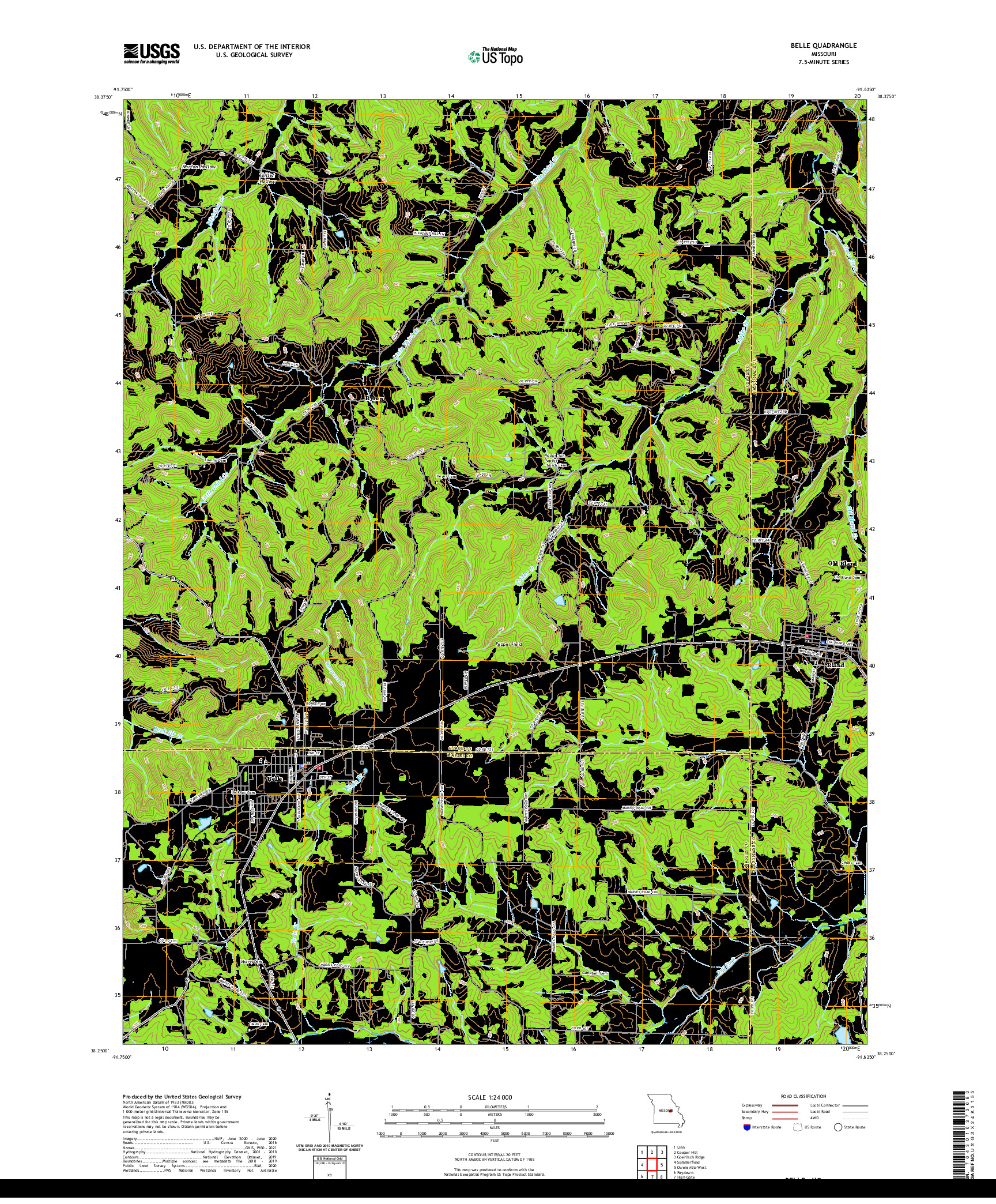 USGS US TOPO 7.5-MINUTE MAP FOR BELLE, MO 2021