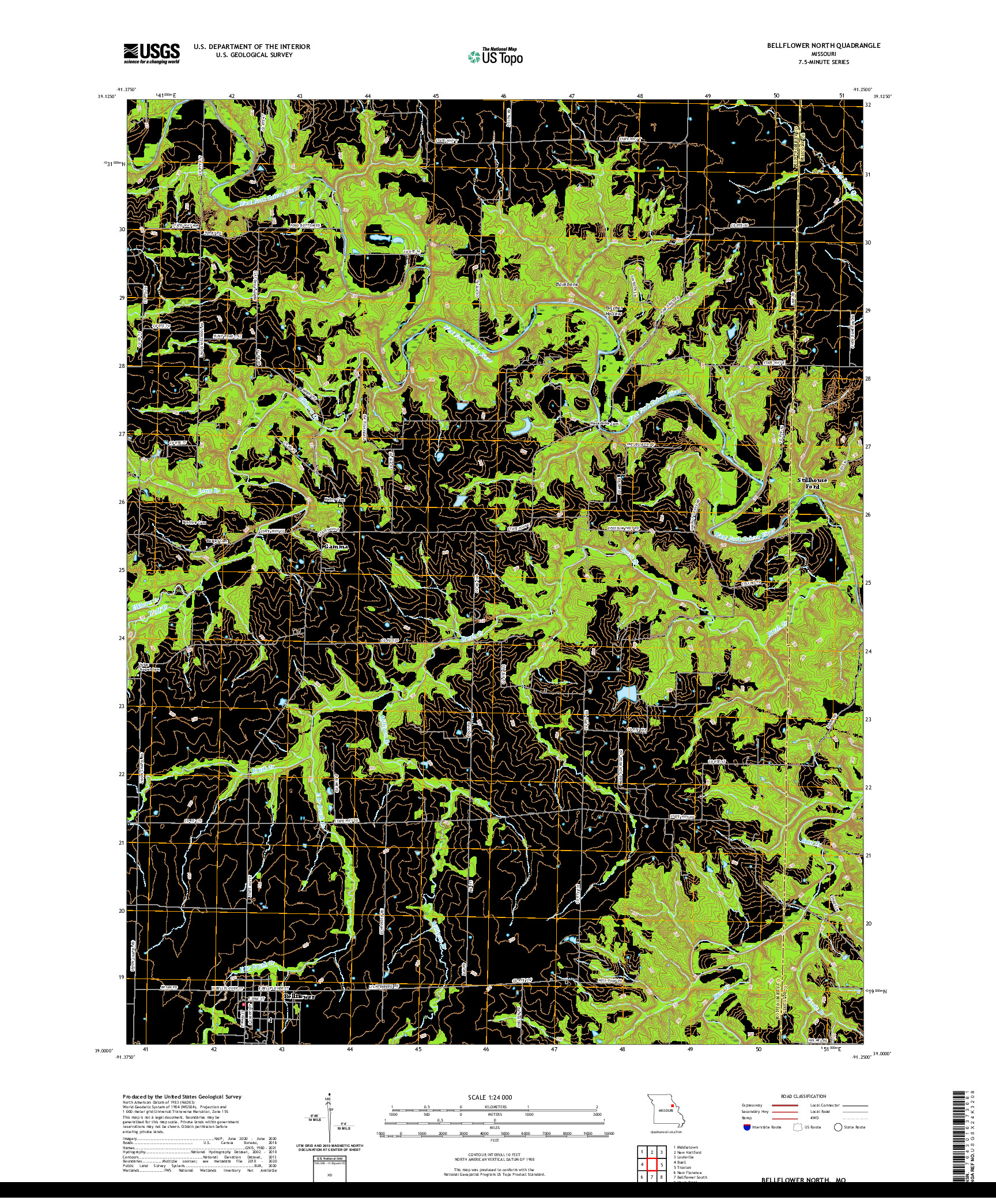 USGS US TOPO 7.5-MINUTE MAP FOR BELLFLOWER NORTH, MO 2021