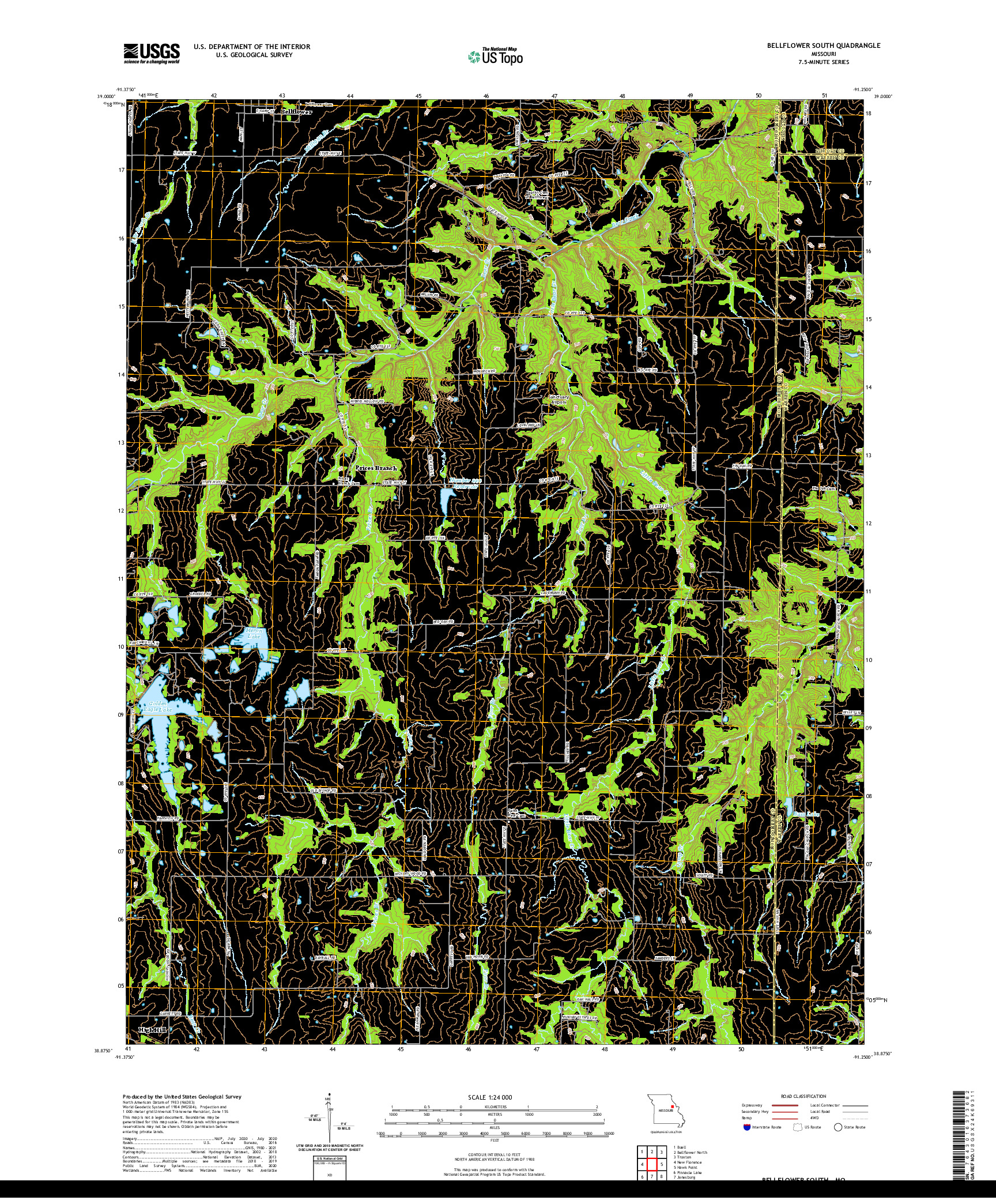 USGS US TOPO 7.5-MINUTE MAP FOR BELLFLOWER SOUTH, MO 2021