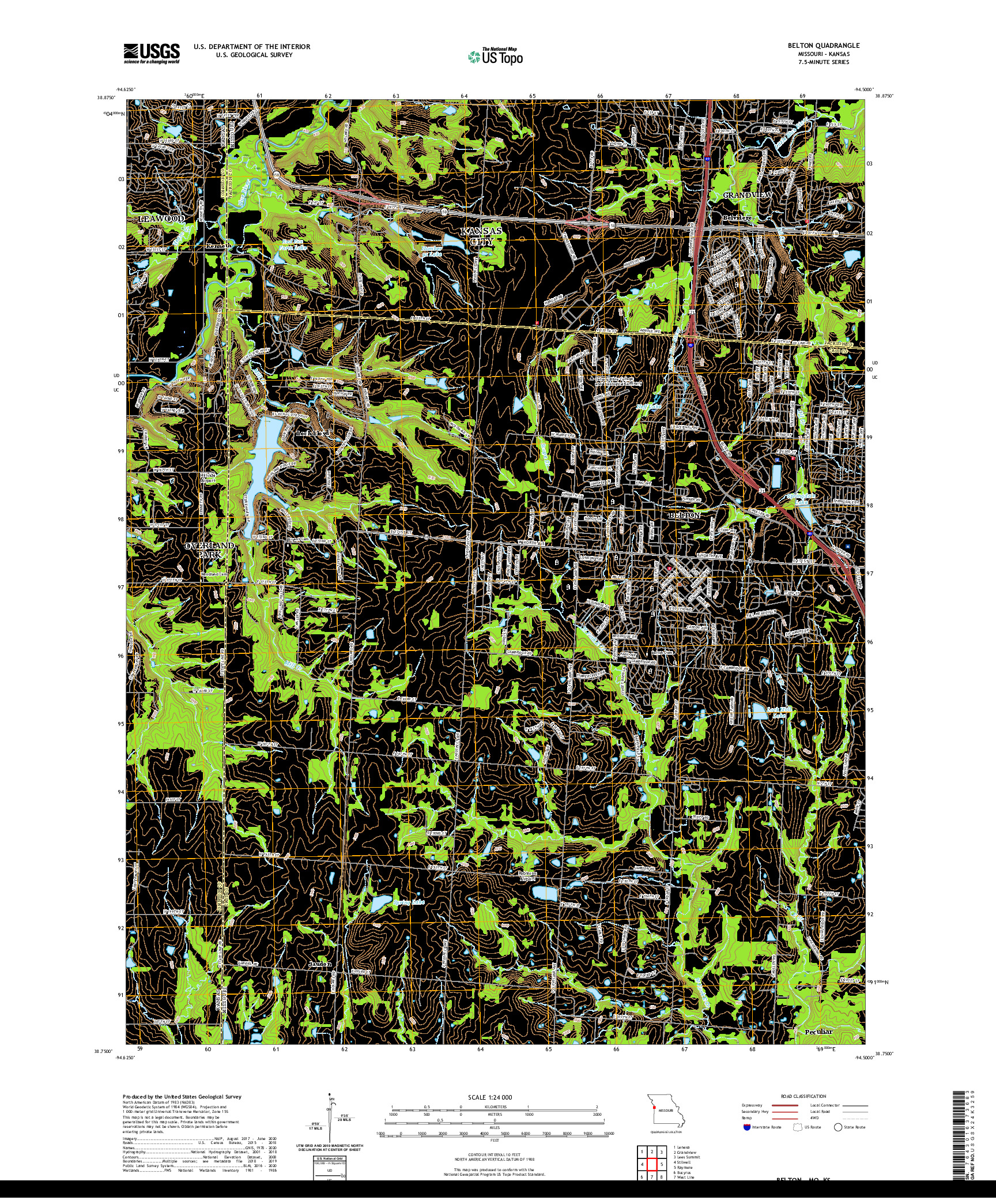 USGS US TOPO 7.5-MINUTE MAP FOR BELTON, MO,KS 2021