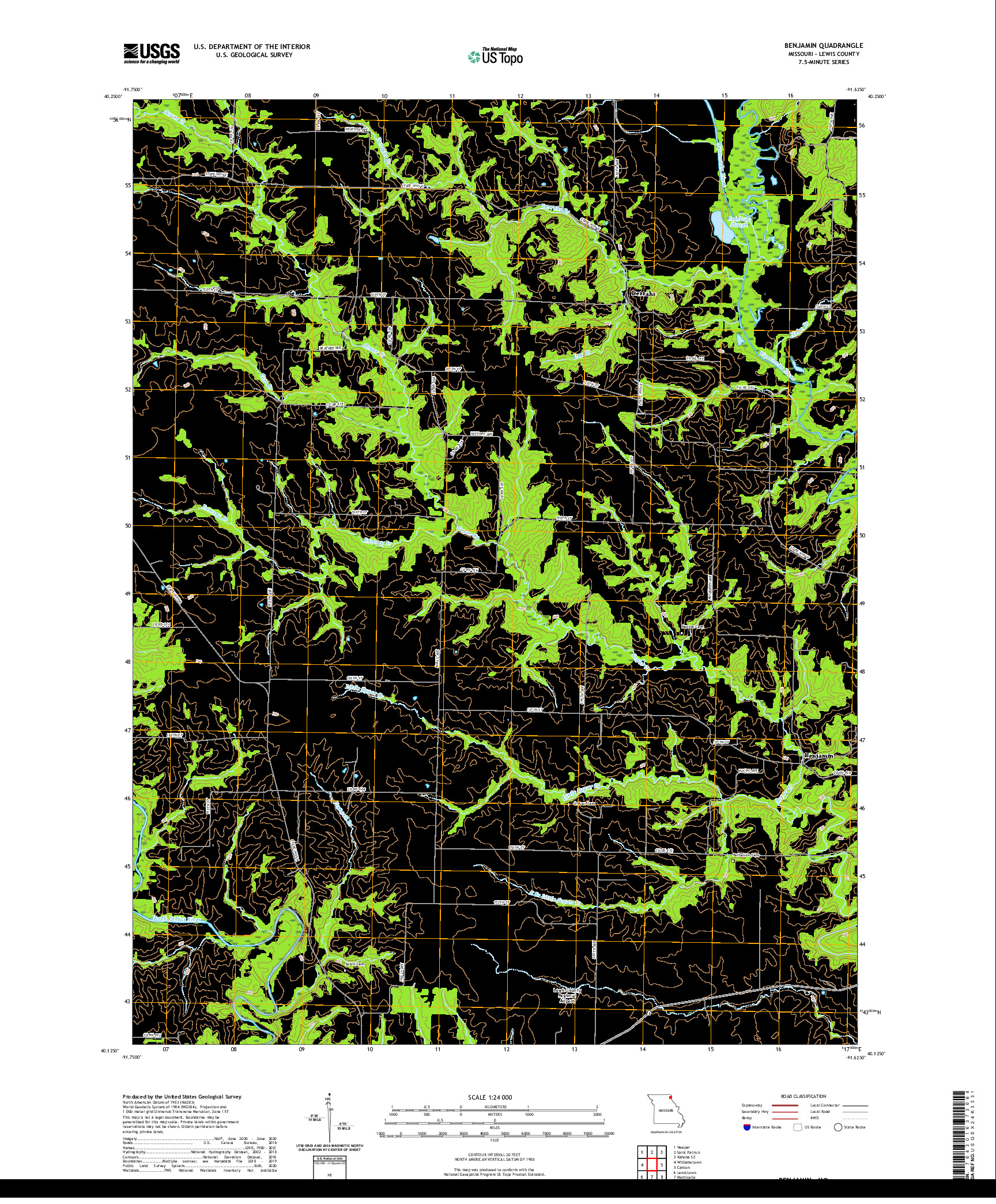 USGS US TOPO 7.5-MINUTE MAP FOR BENJAMIN, MO 2021