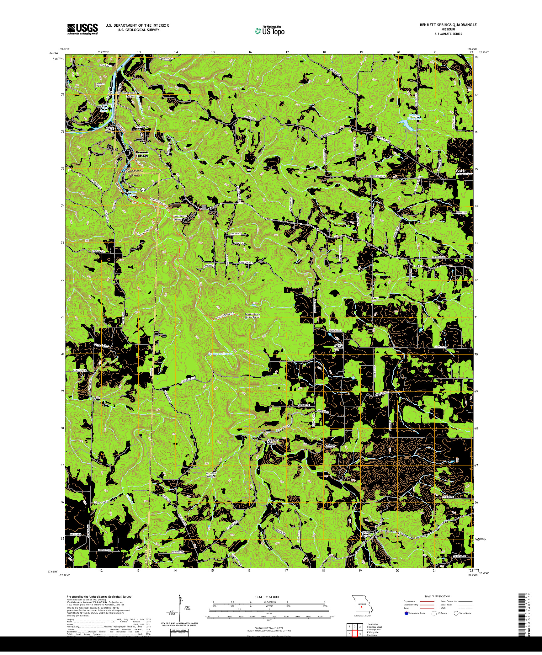 USGS US TOPO 7.5-MINUTE MAP FOR BENNETT SPRINGS, MO 2021