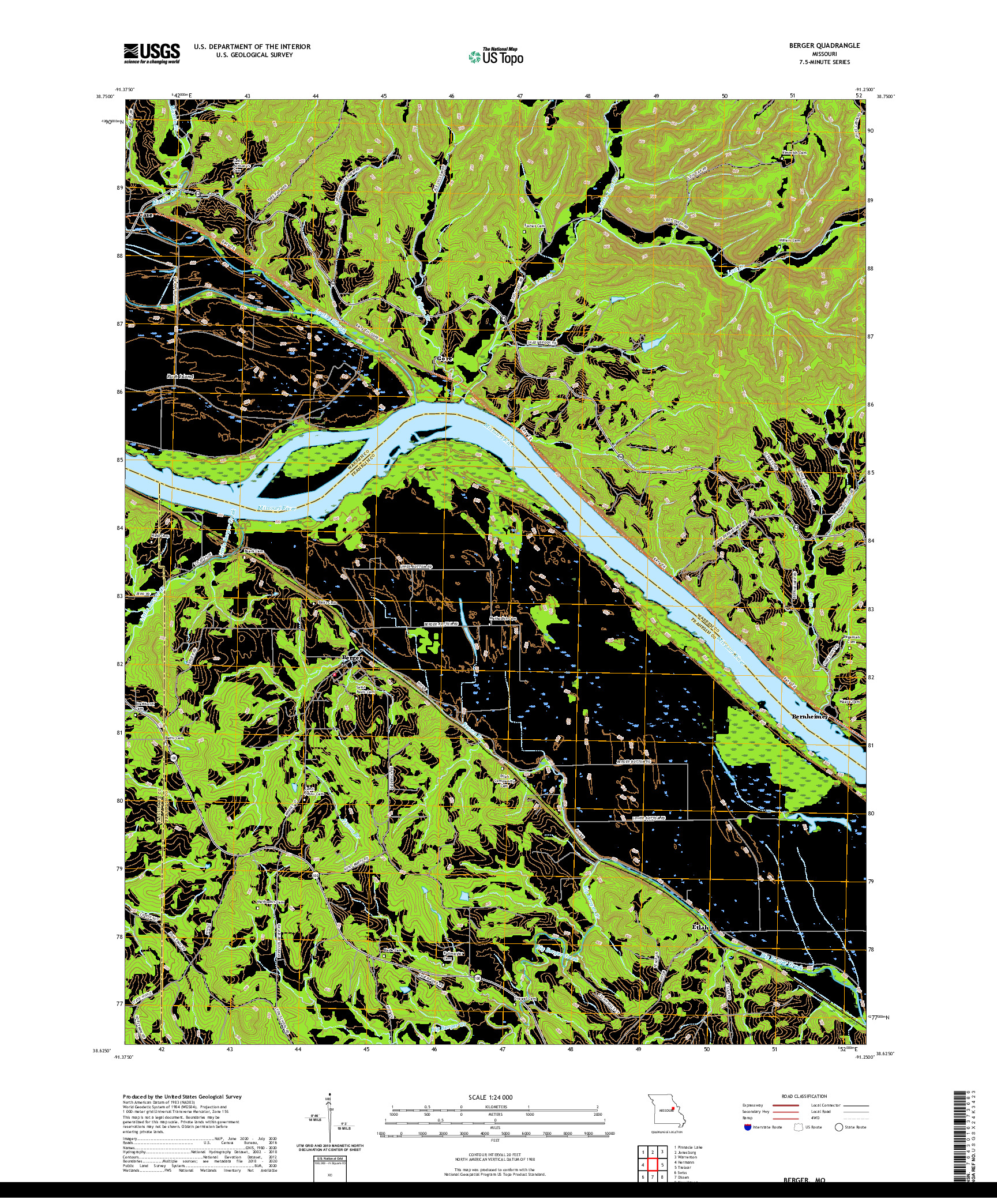 USGS US TOPO 7.5-MINUTE MAP FOR BERGER, MO 2021