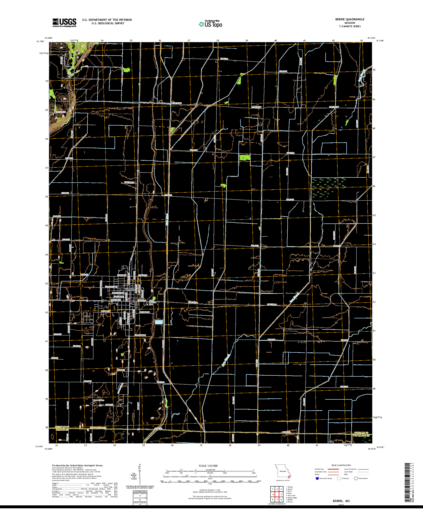 USGS US TOPO 7.5-MINUTE MAP FOR BERNIE, MO 2021