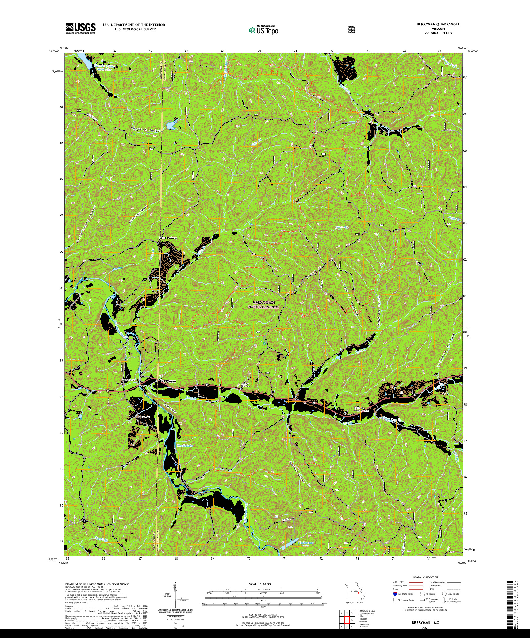 USGS US TOPO 7.5-MINUTE MAP FOR BERRYMAN, MO 2021